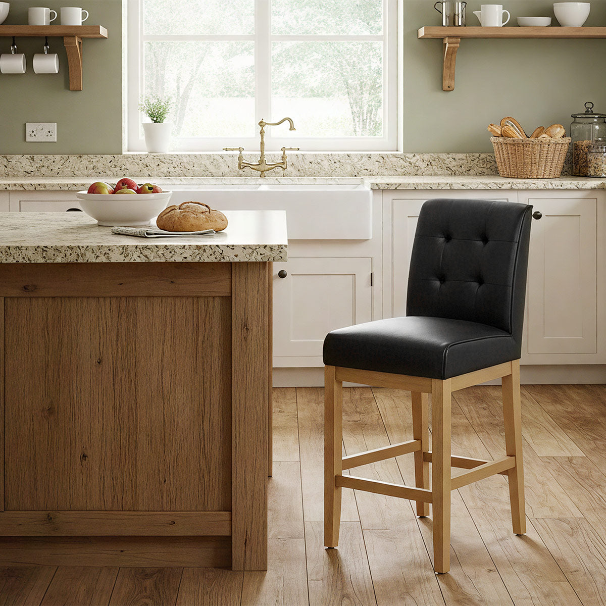 Ashby Real Leather Bar Stool Black