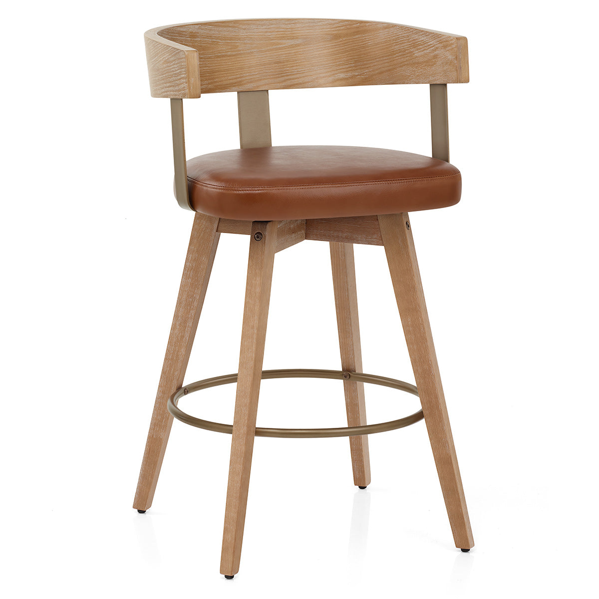 Roman Oak Bar Stool Brown Real Leather