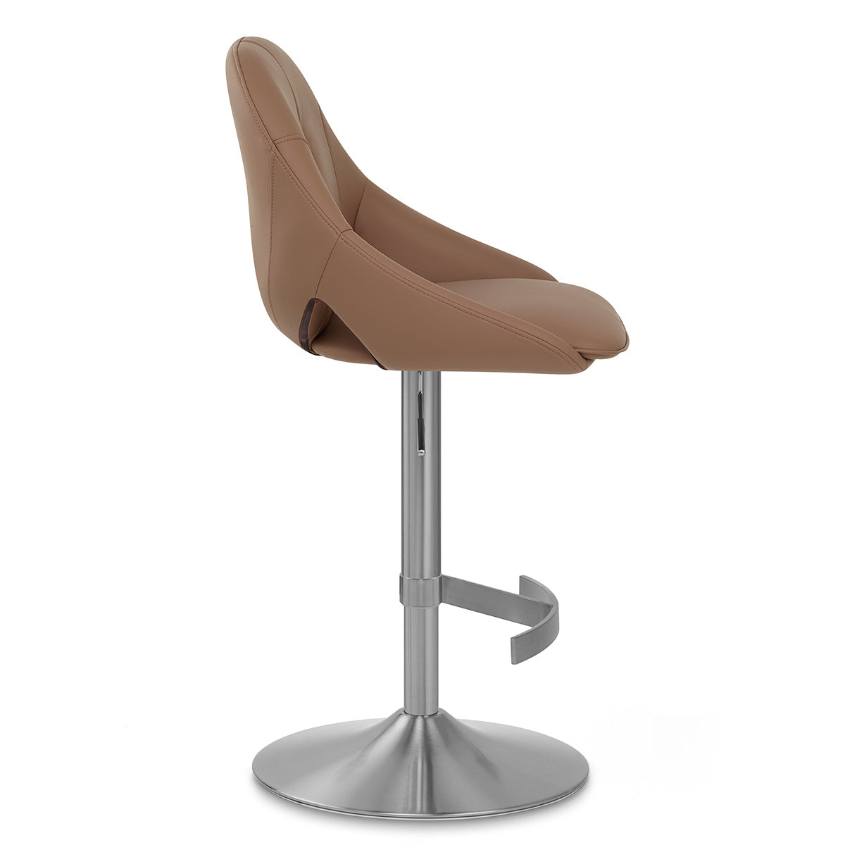 Rico Brushed Steel Stool Brown Eco Leather