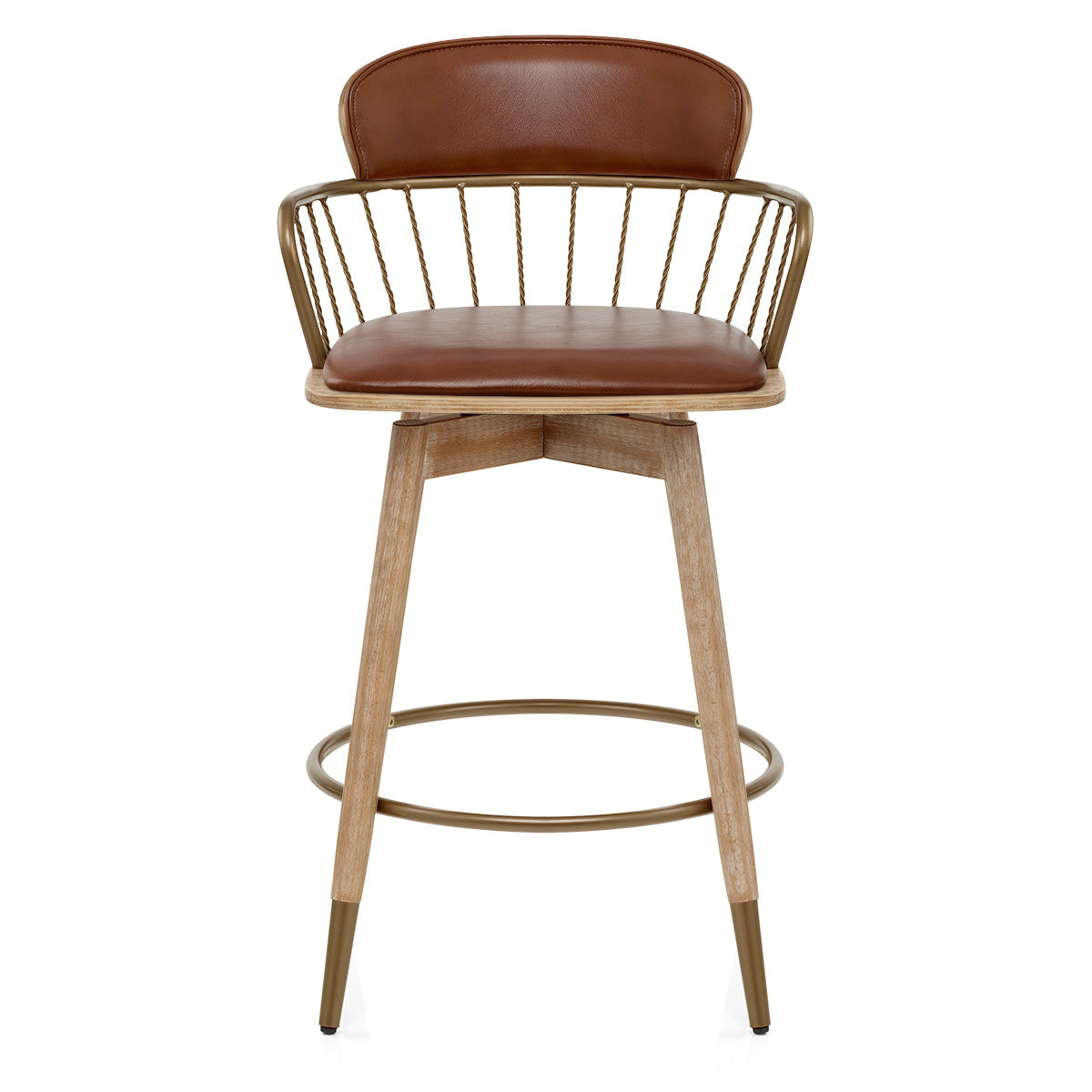 Opera Bar Stool Oak & Tan Real Leather