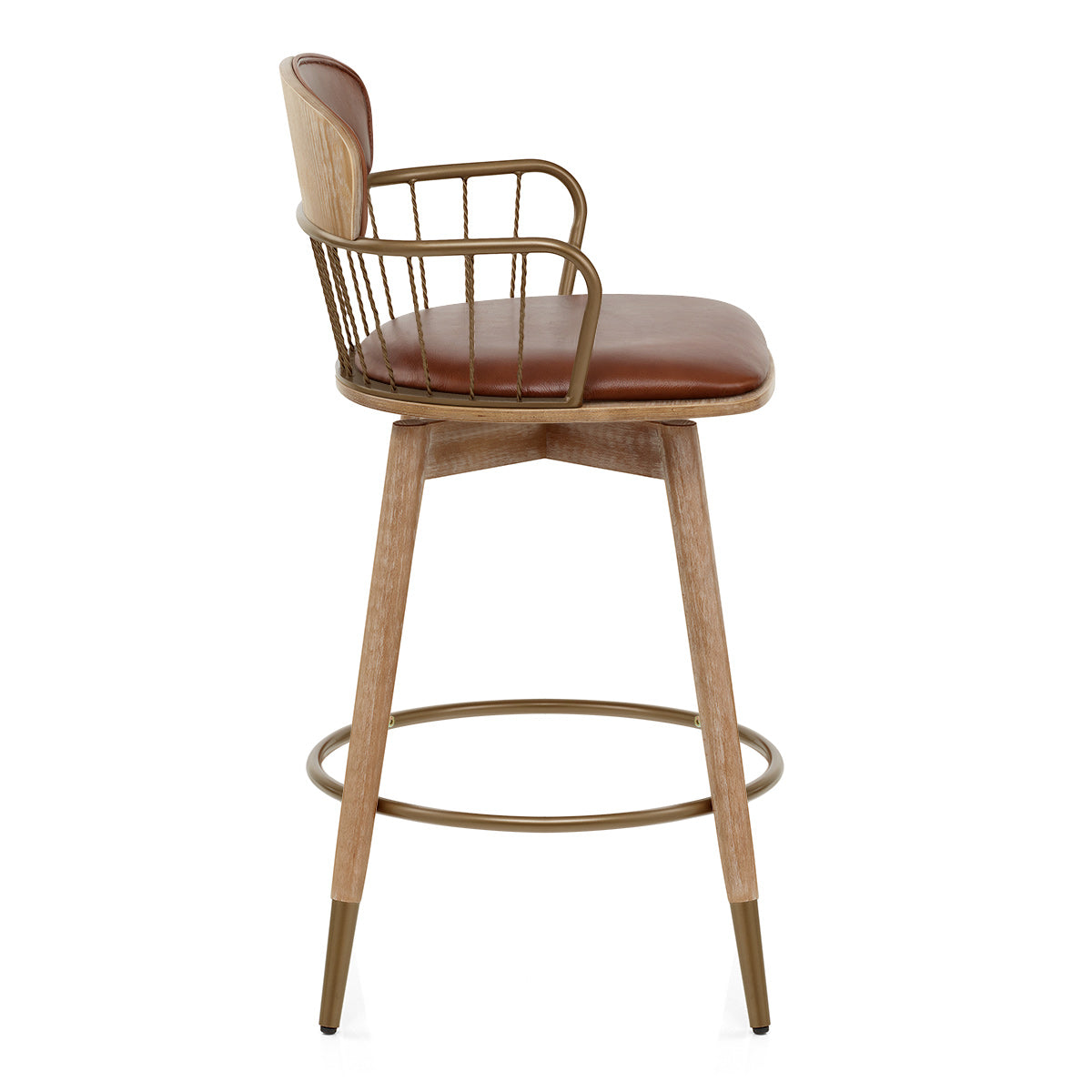 Opera Bar Stool Oak & Tan Real Leather