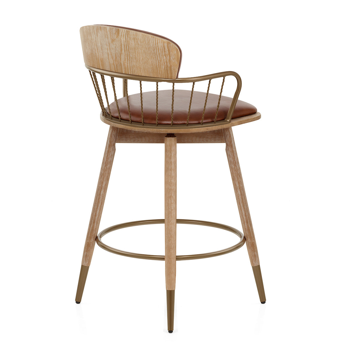 Opera Bar Stool Oak & Tan Real Leather