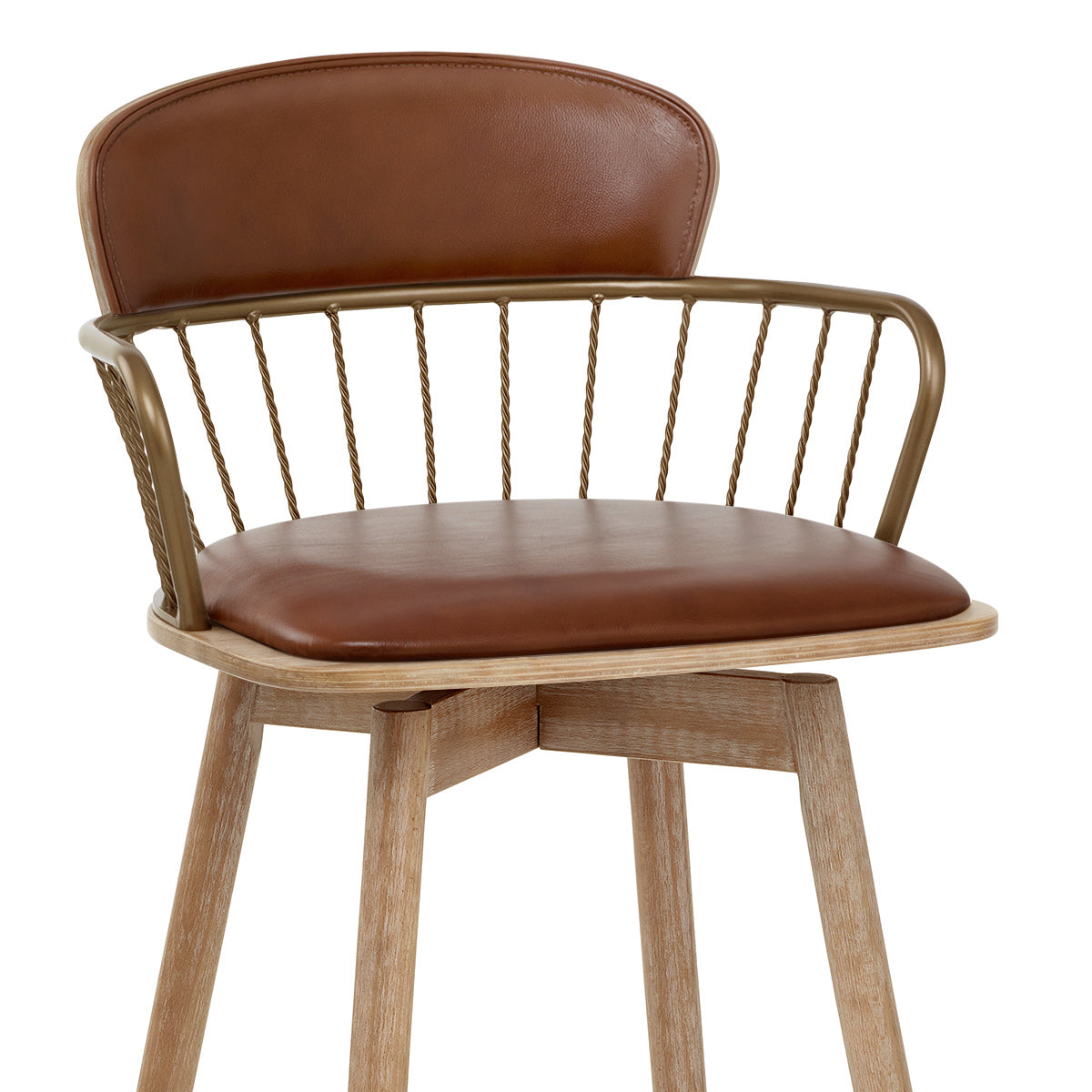 Opera Bar Stool Oak & Tan Real Leather