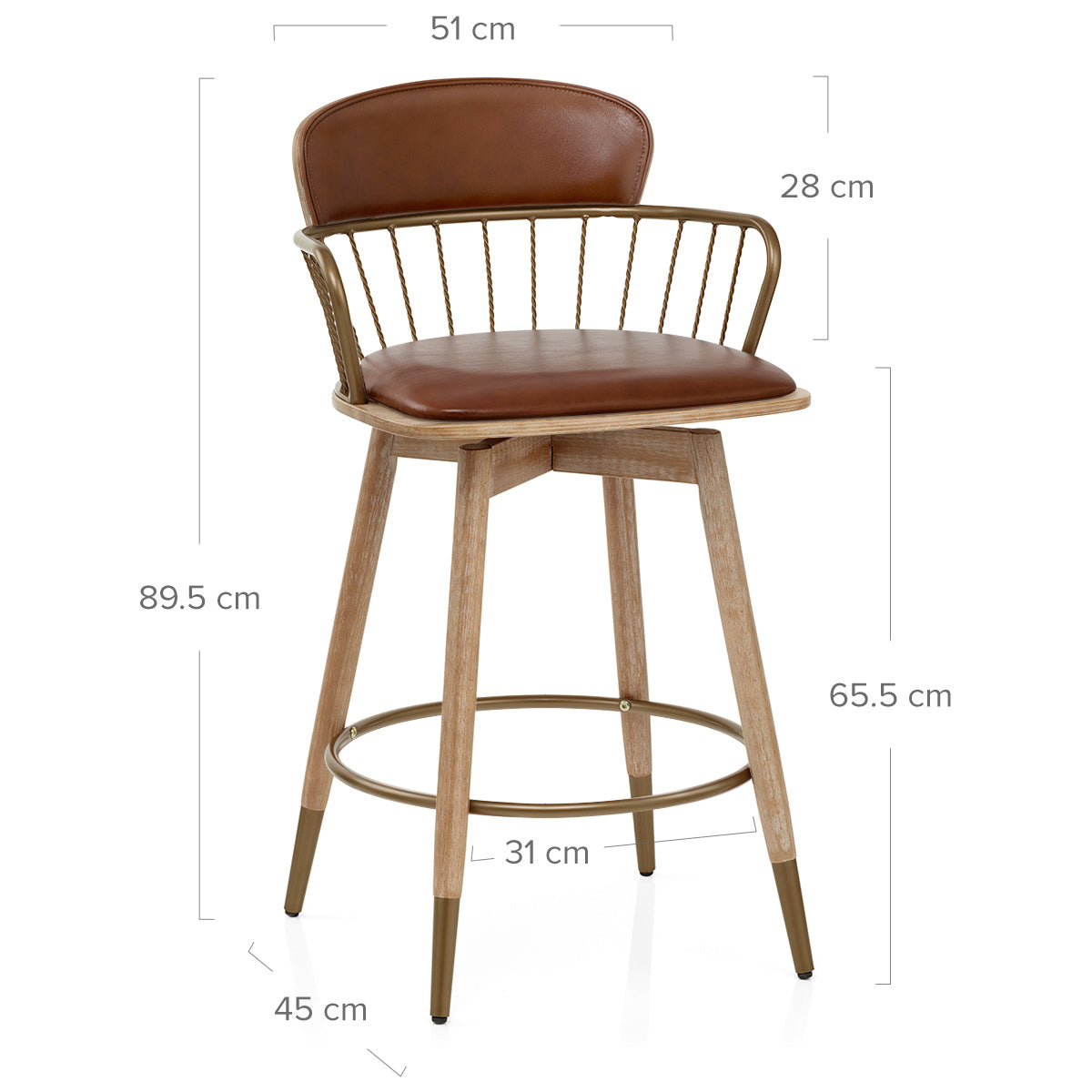 Opera Bar Stool Oak & Tan Real Leather