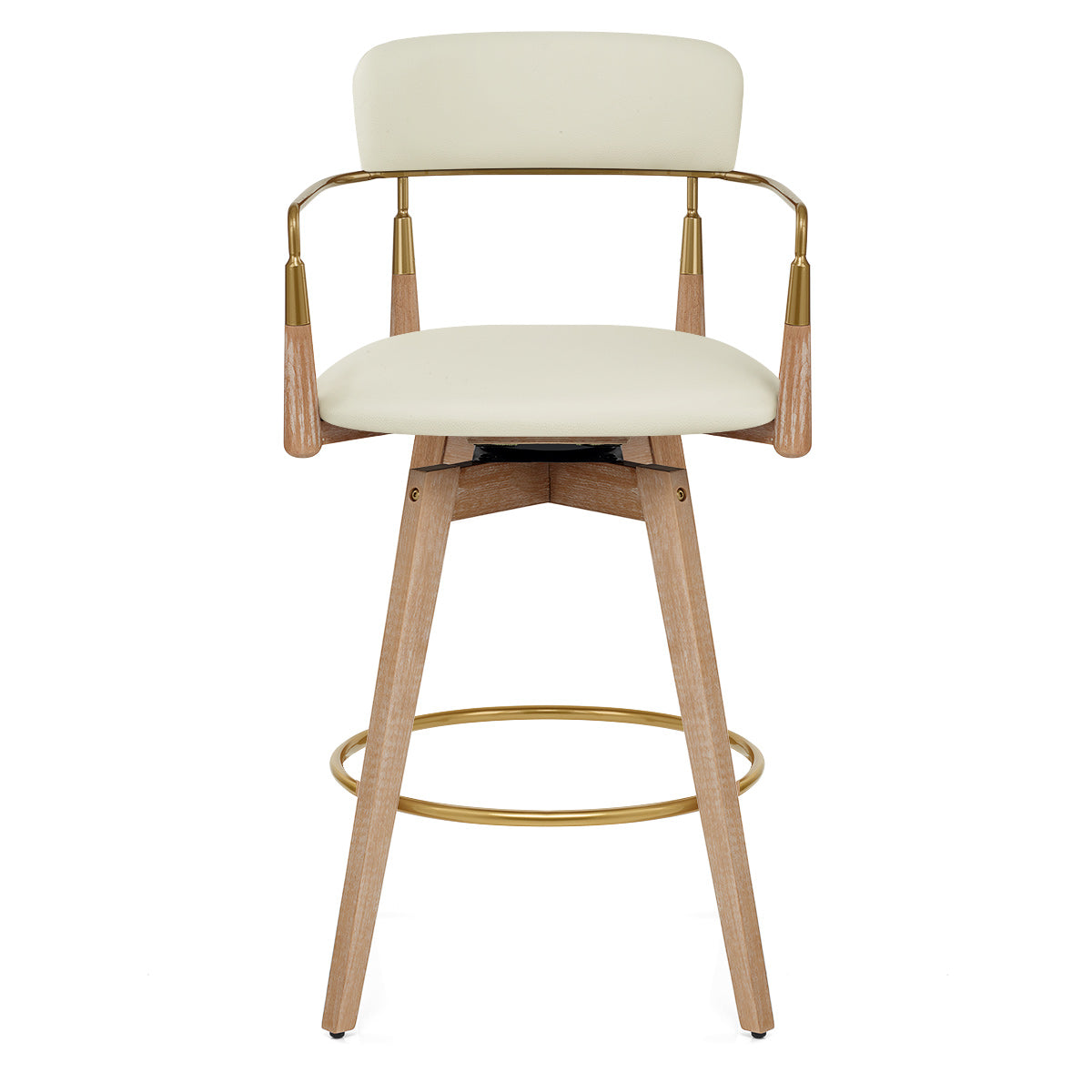 Reed Real Leather Wooden Stool Cream