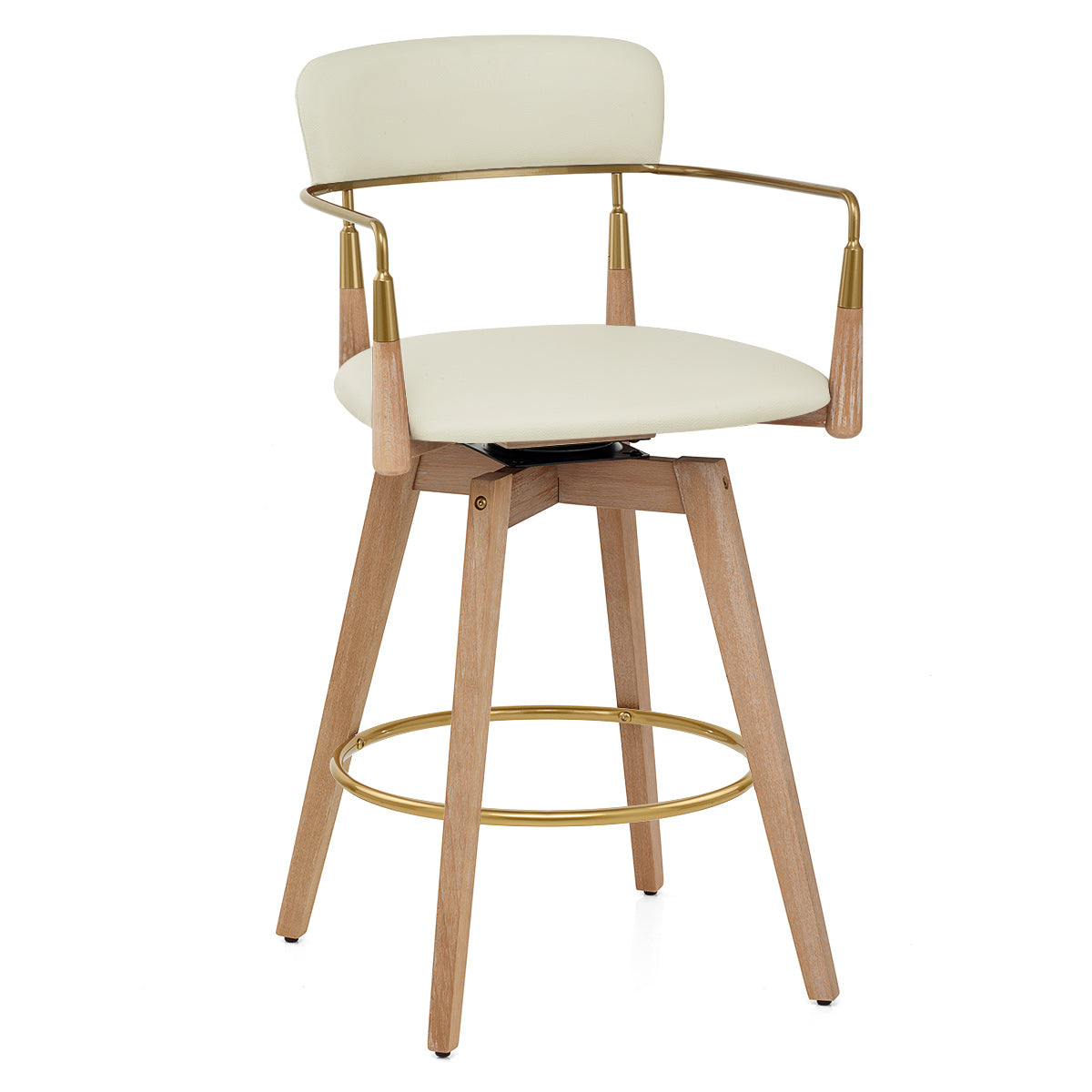 Reed Real Leather Wooden Stool Cream