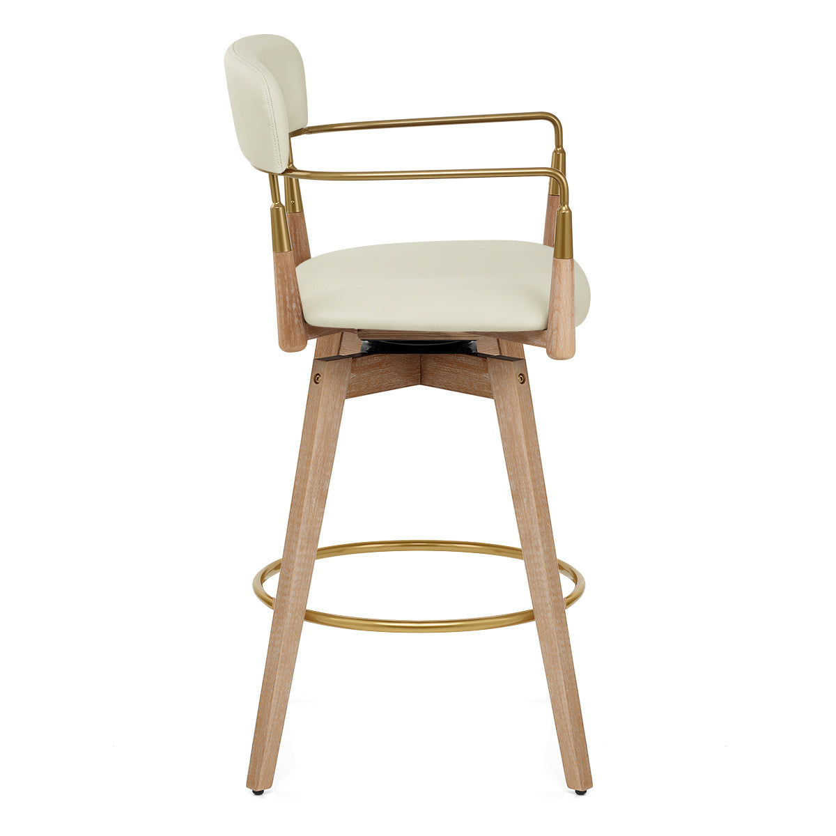 Reed Real Leather Wooden Stool Cream