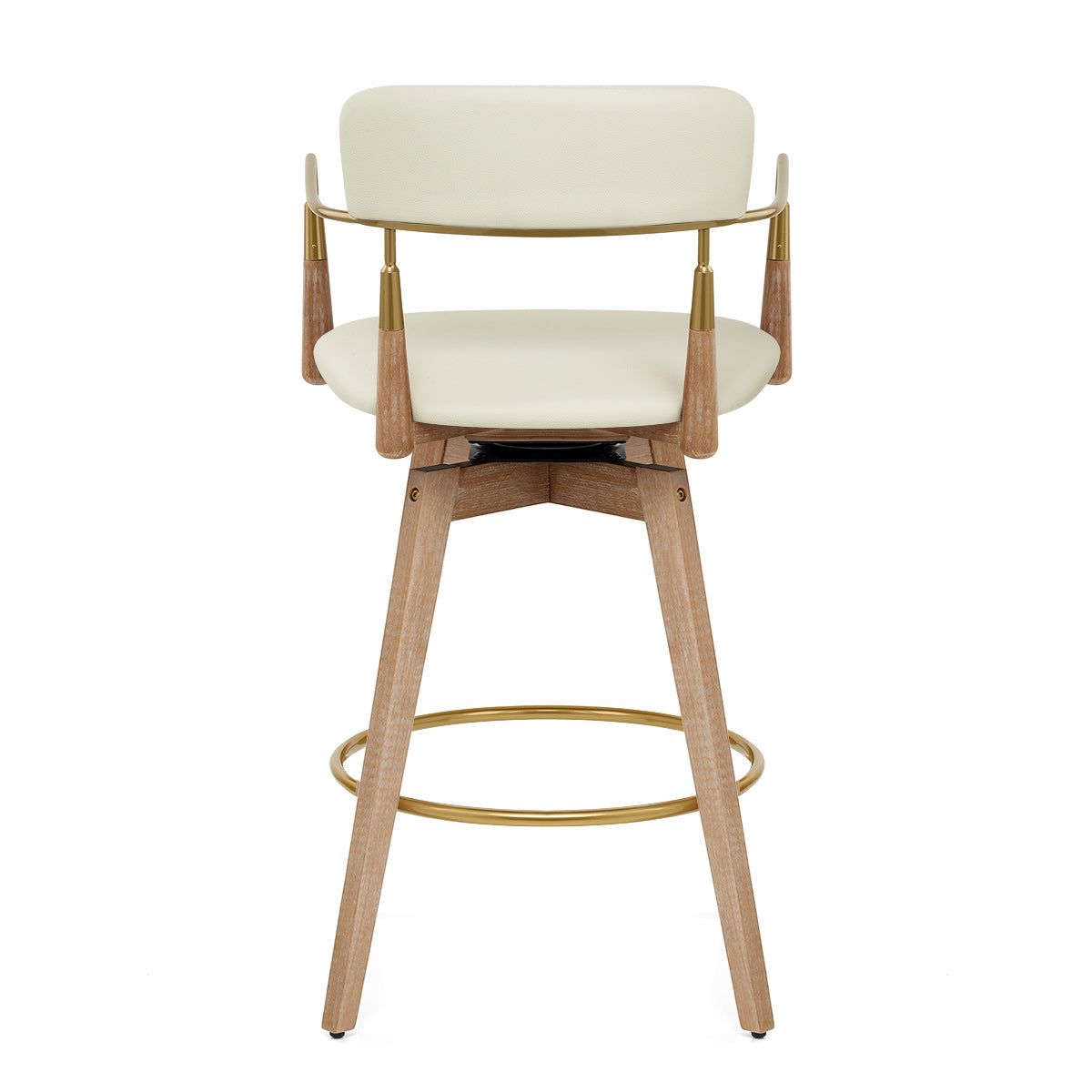 Reed Real Leather Wooden Stool Cream