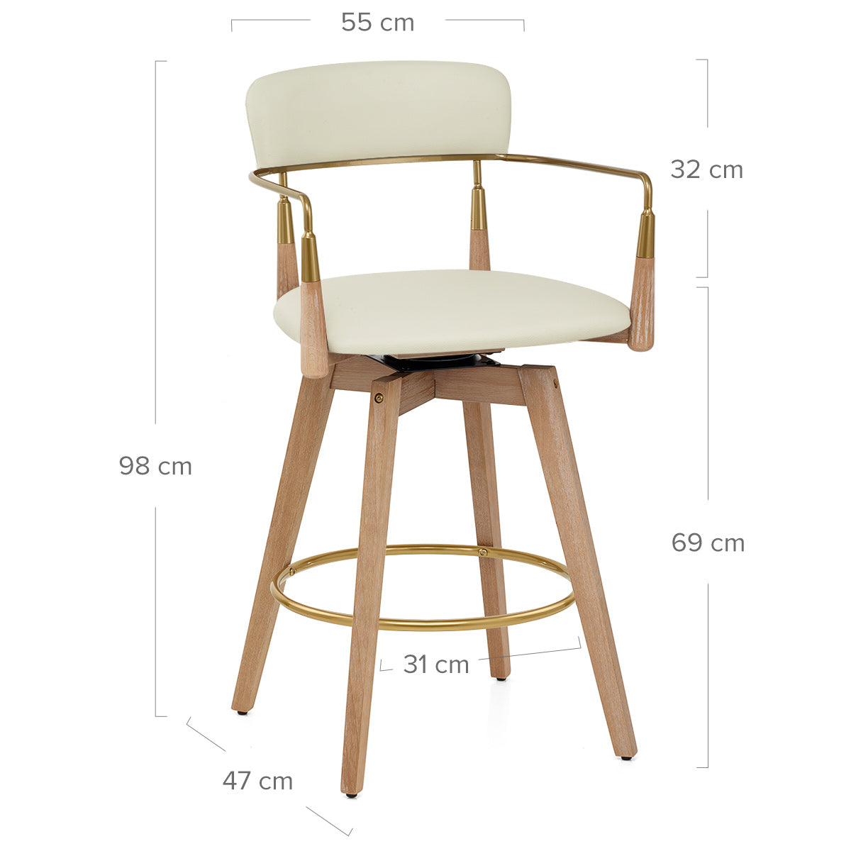 Reed Real Leather Wooden Stool Cream