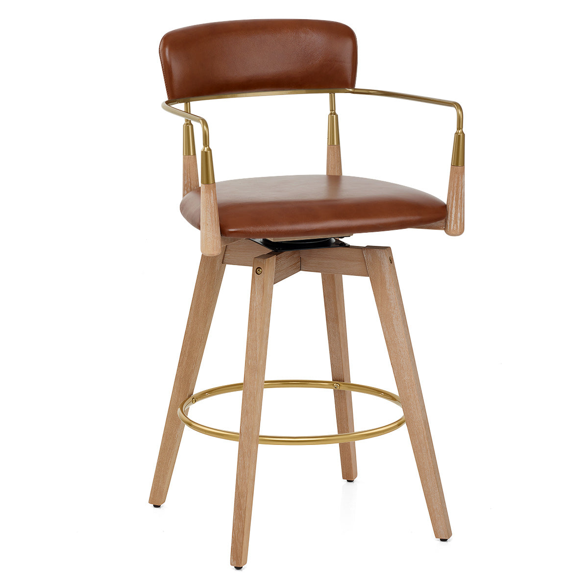 Reed Real Leather Wooden Stool Tan