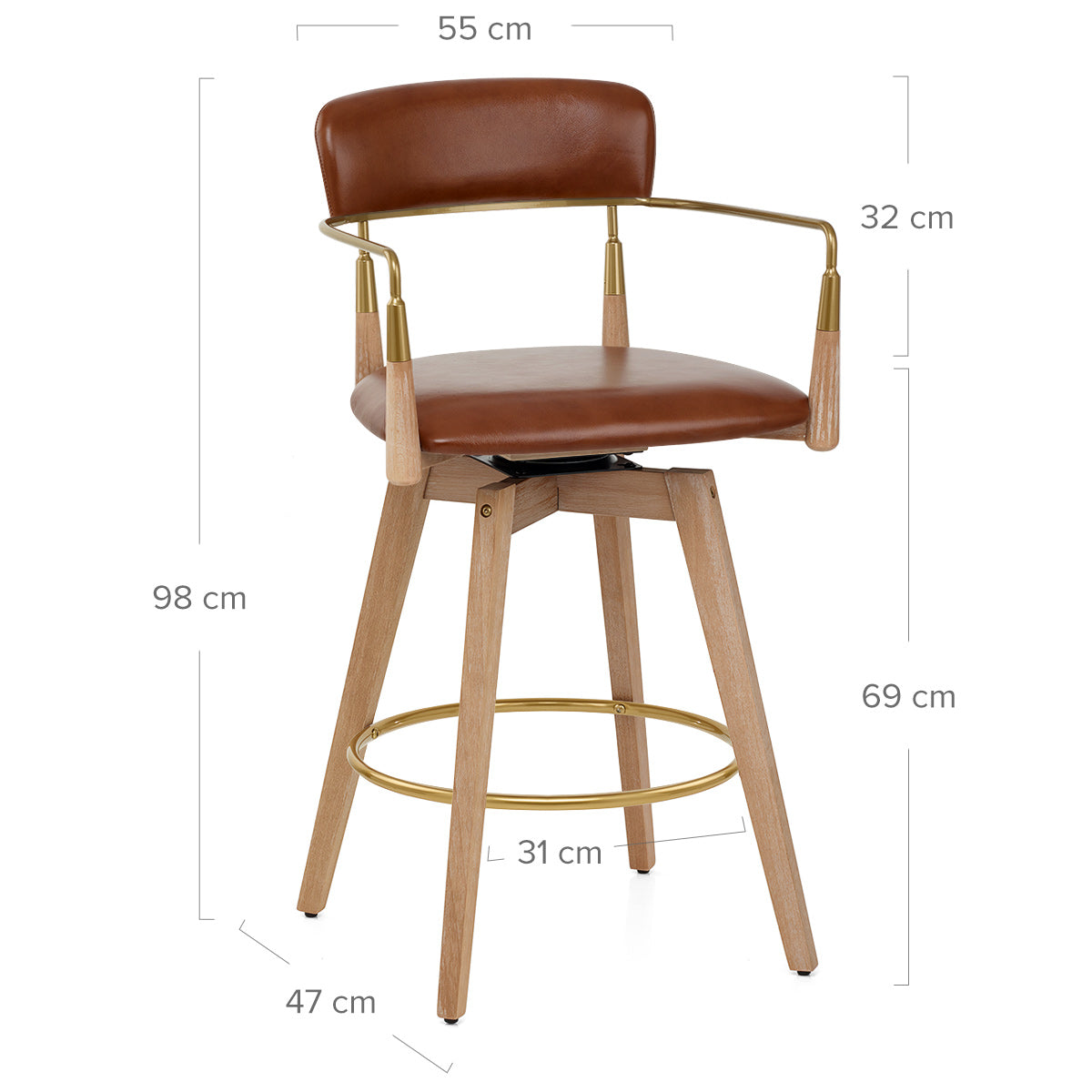 Reed Real Leather Wooden Stool Tan