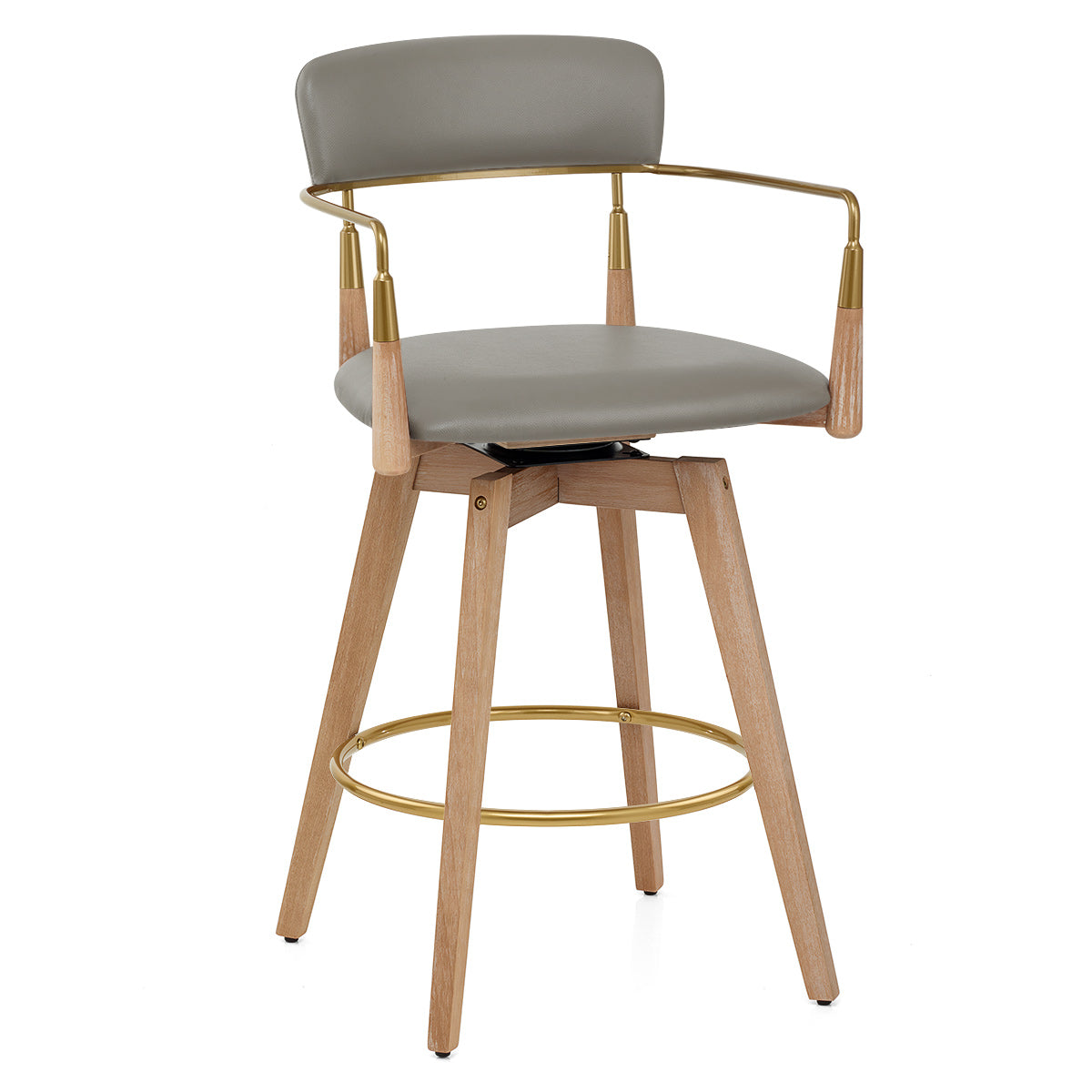 Reed Real Leather Wooden Stool Grey