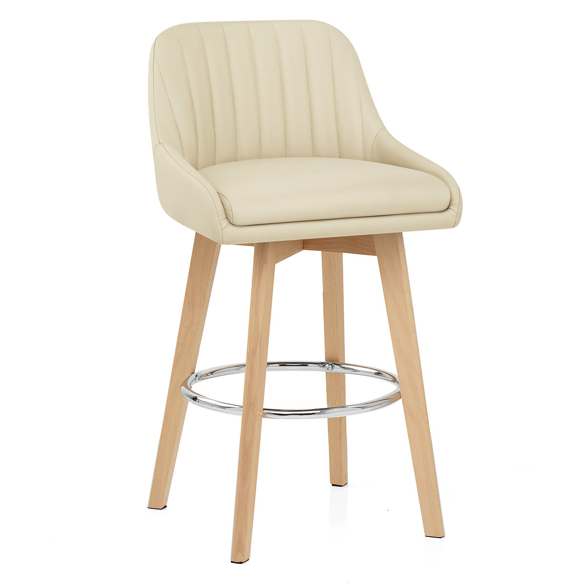 Hamilton Bar Stool Oak & Cream Real Leather