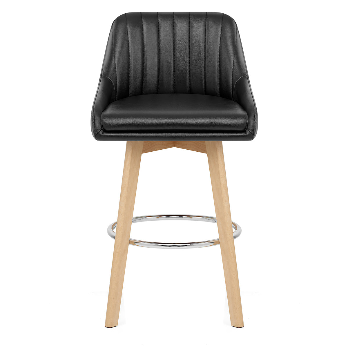 Hamilton Bar Stool Oak & Black Real Leather