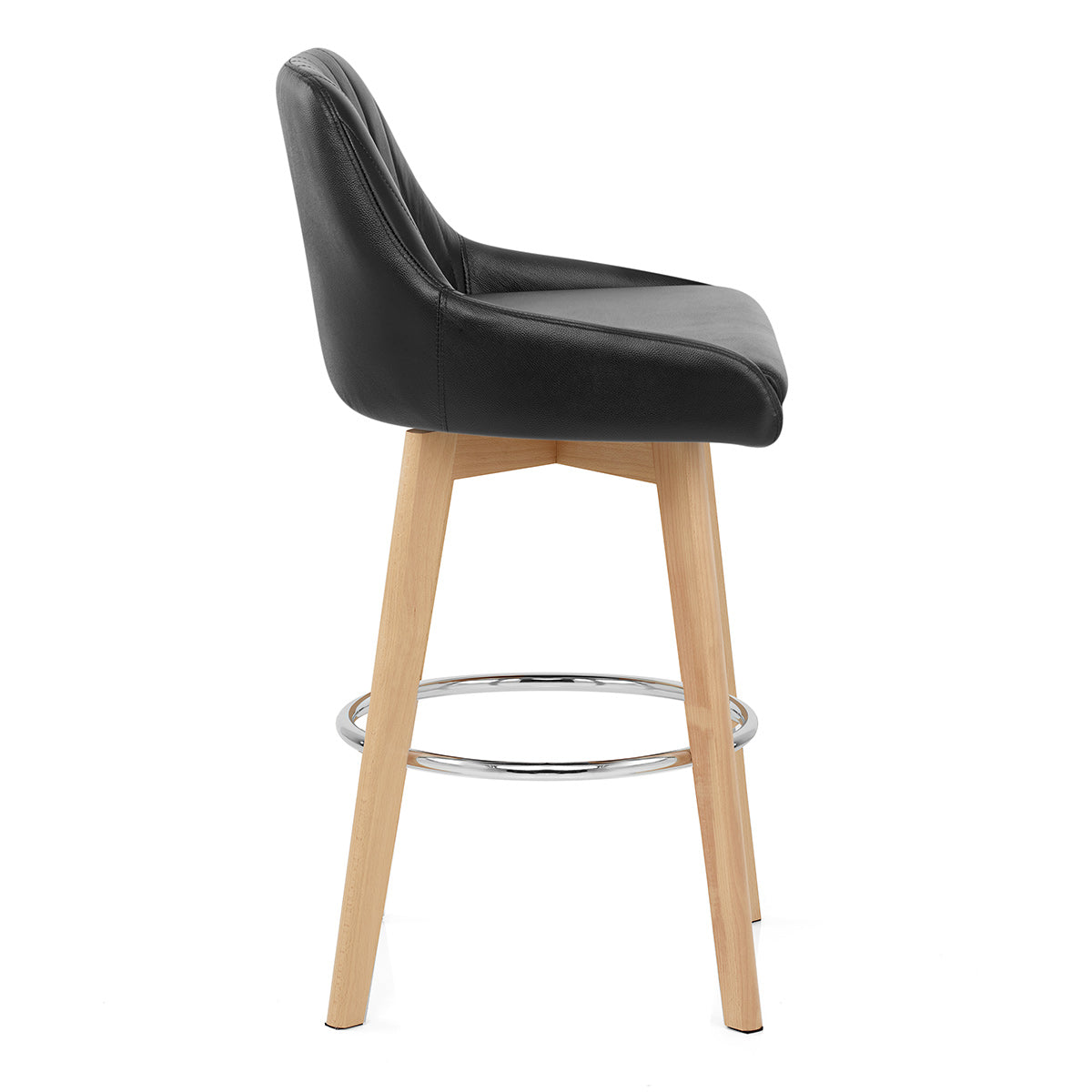Hamilton Bar Stool Oak & Black Real Leather