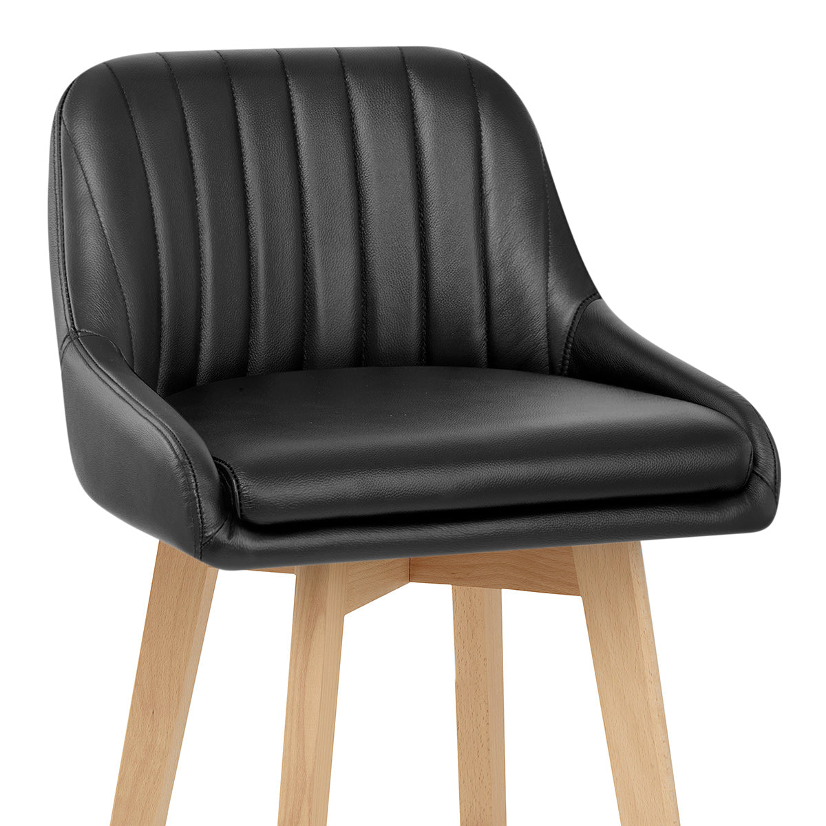 Hamilton Bar Stool Oak & Black Real Leather
