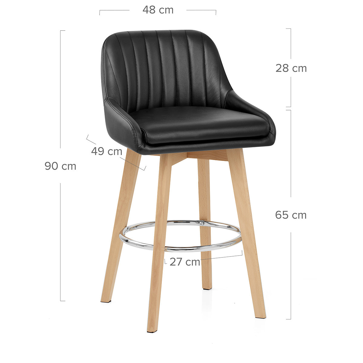 Hamilton Bar Stool Oak & Black Real Leather