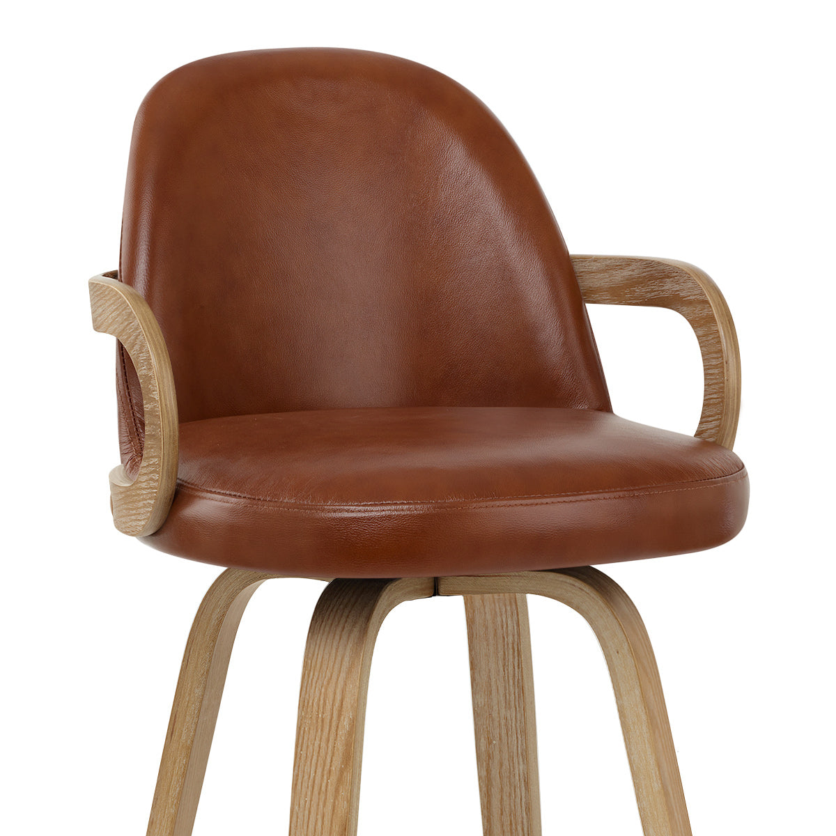 Franco Oak Bar Stool Brown Real Leather