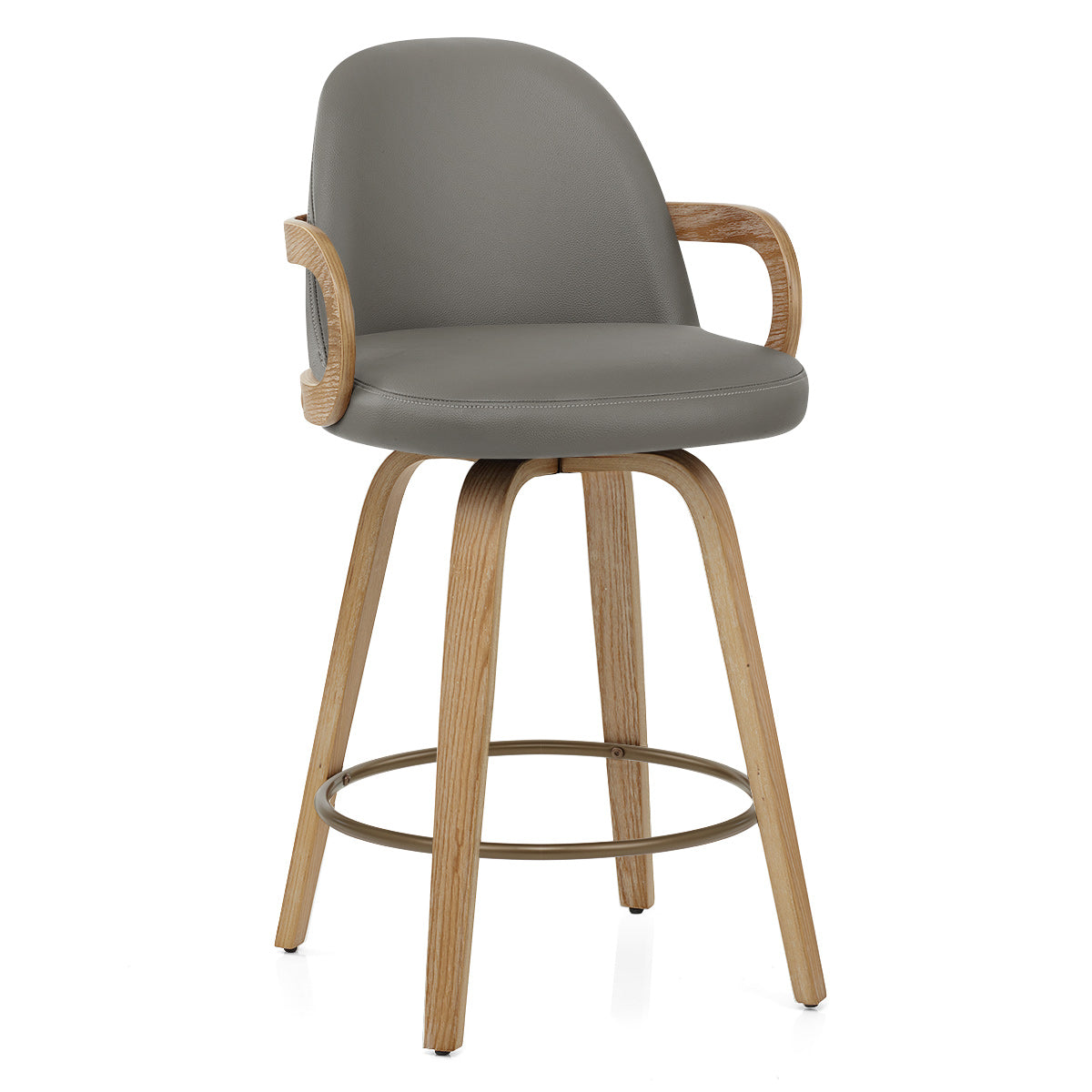 Franco Oak Bar Stool Grey Real Leather