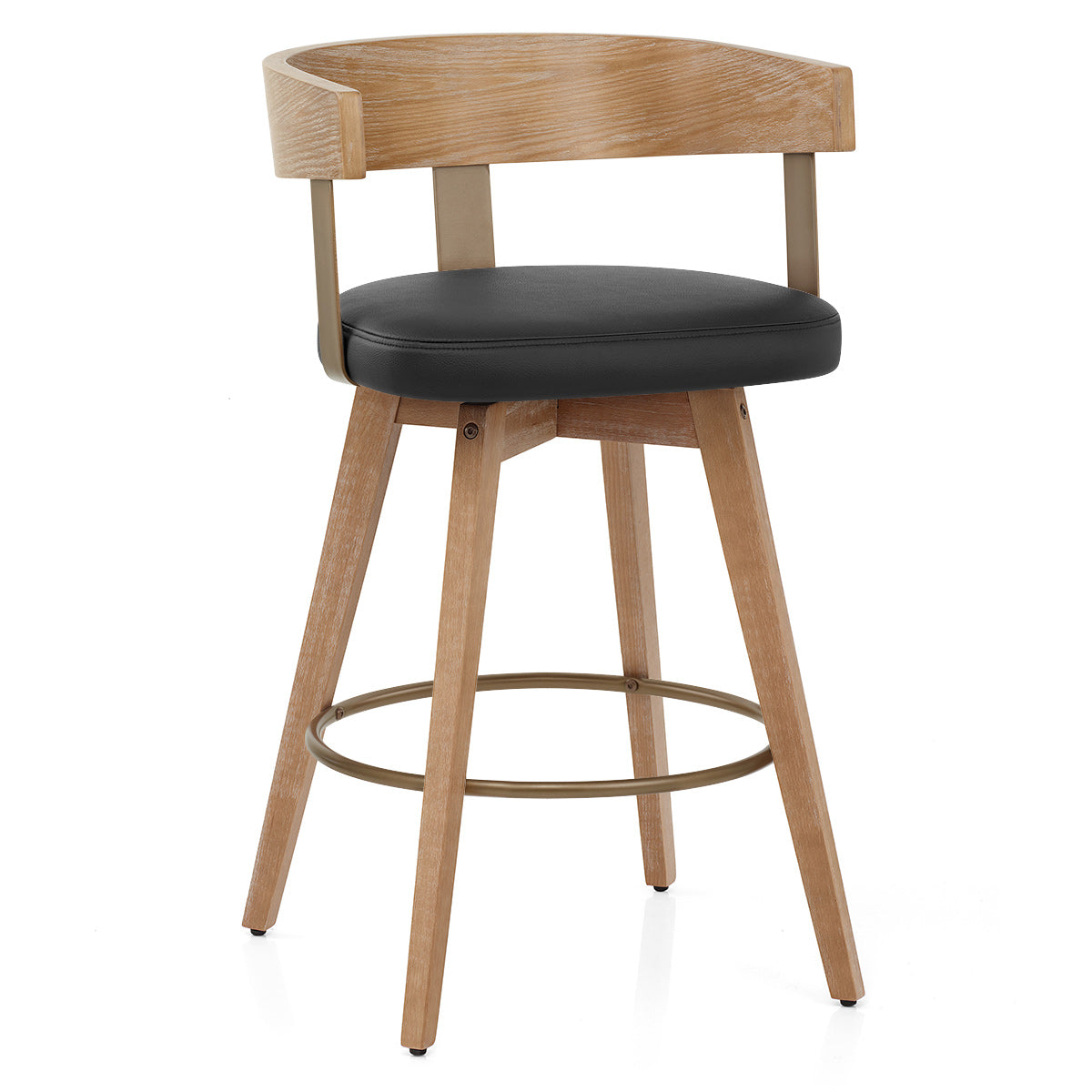 Roman Oak Bar Stool Black Real Leather