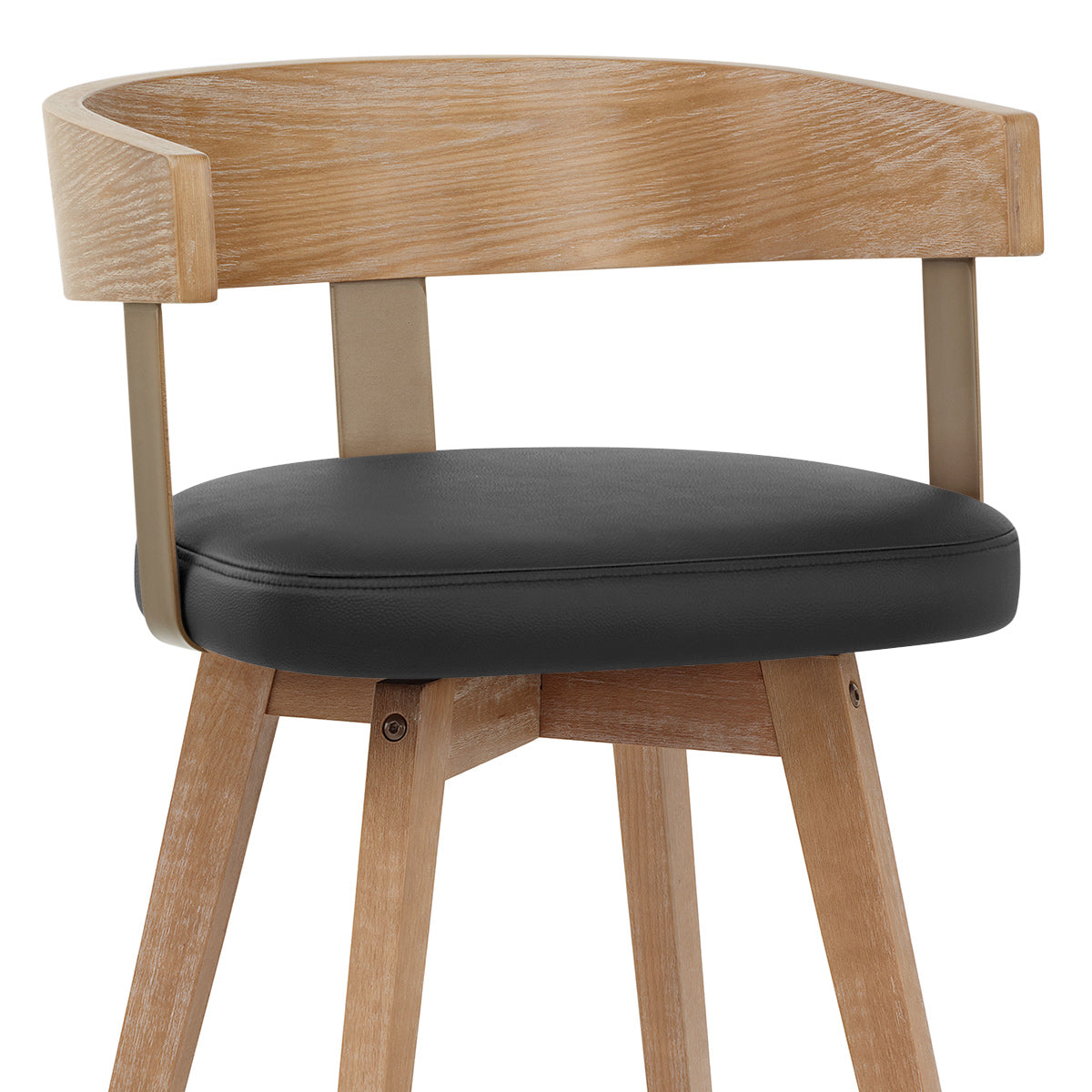Roman Oak Bar Stool Black Real Leather