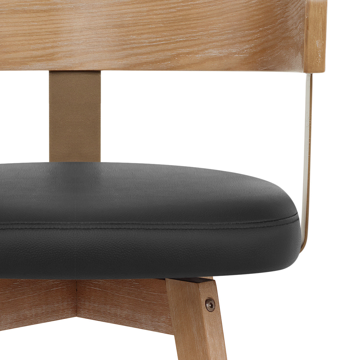 Roman Oak Bar Stool Black Real Leather
