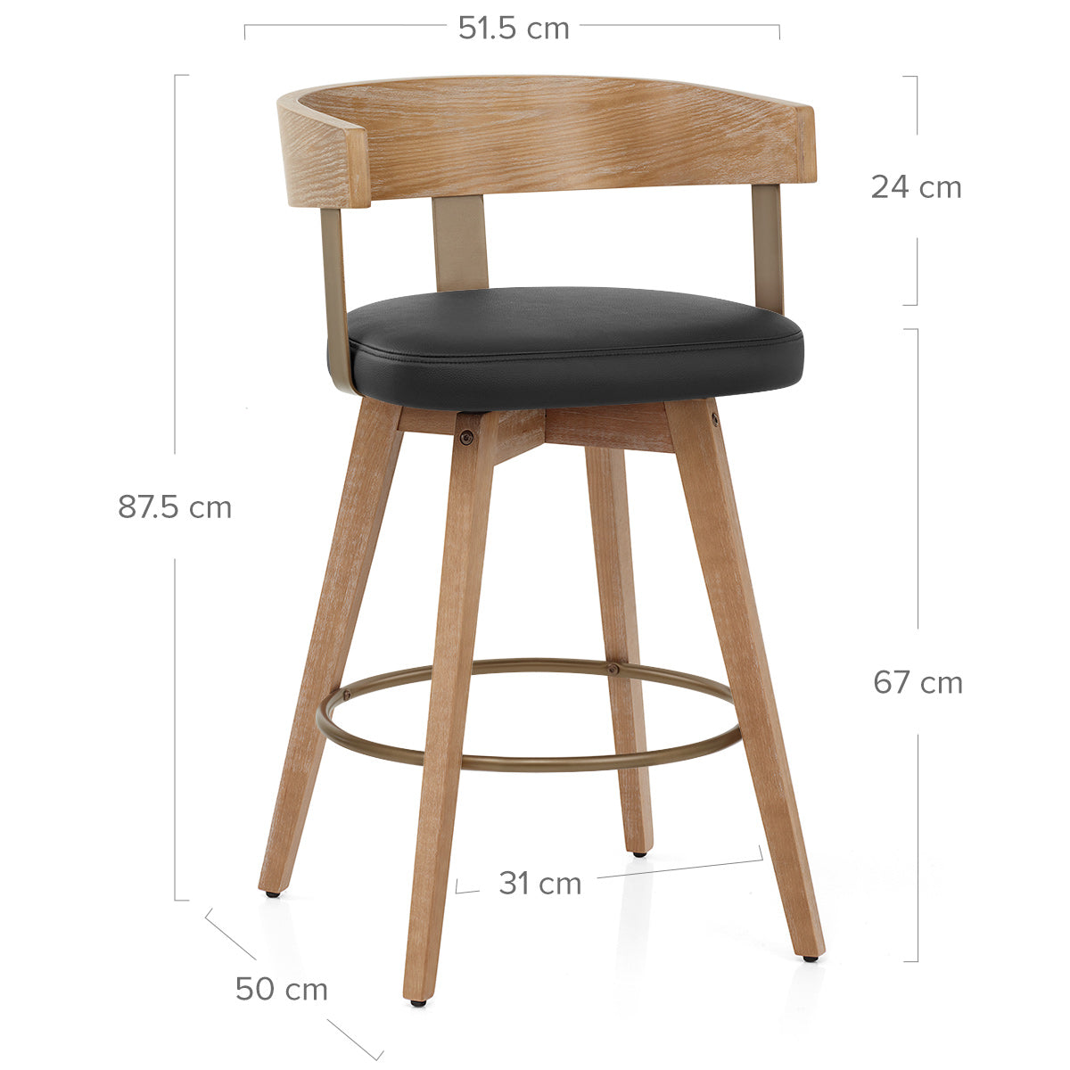 Roman Oak Bar Stool Black Real Leather