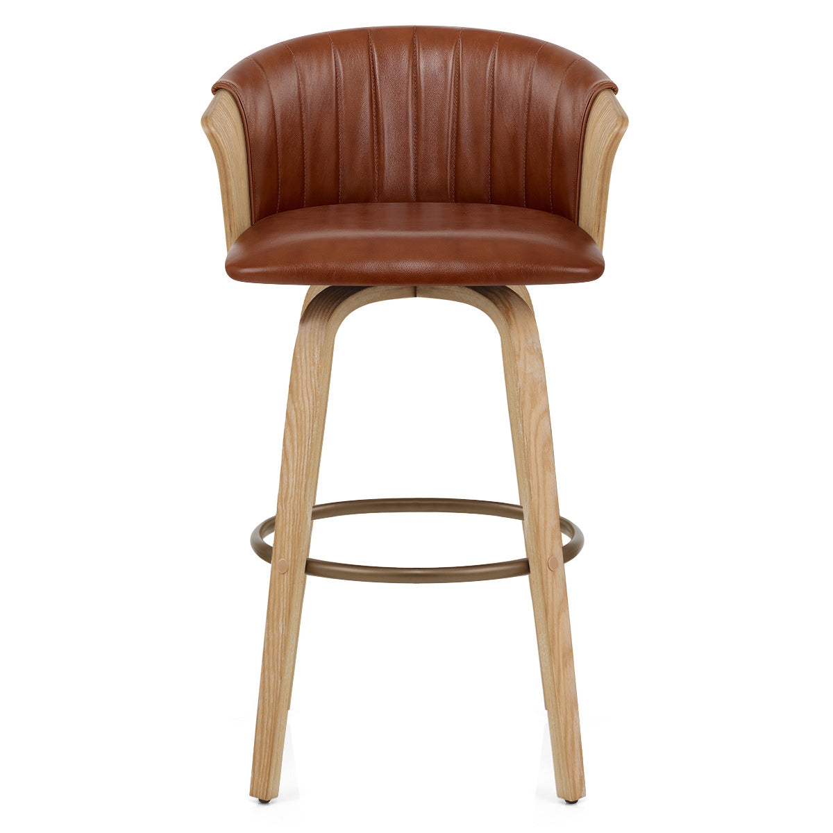 Coral Bar Stool Oak & Brown Real Leather