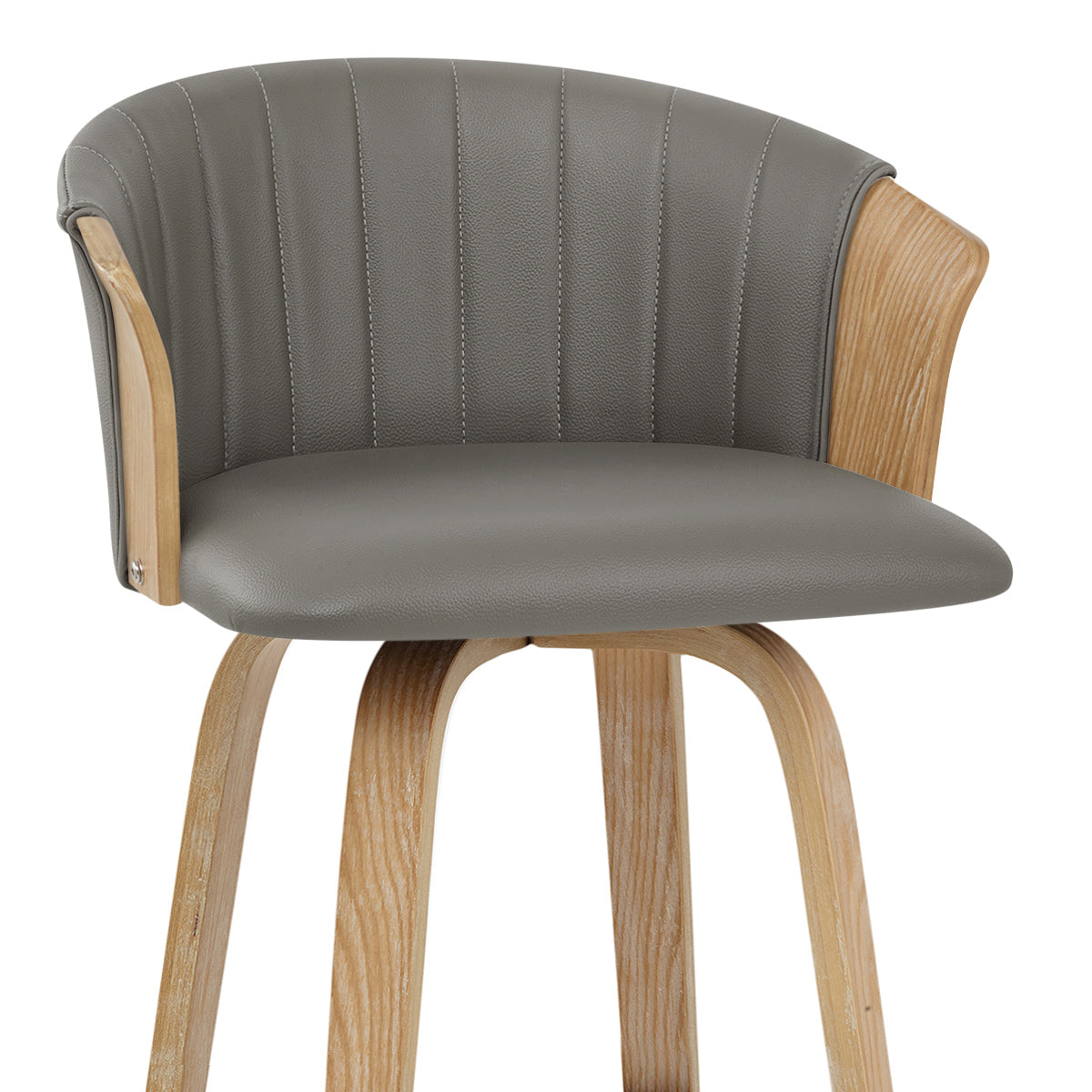 Coral Bar Stool Oak & Grey Real Leather