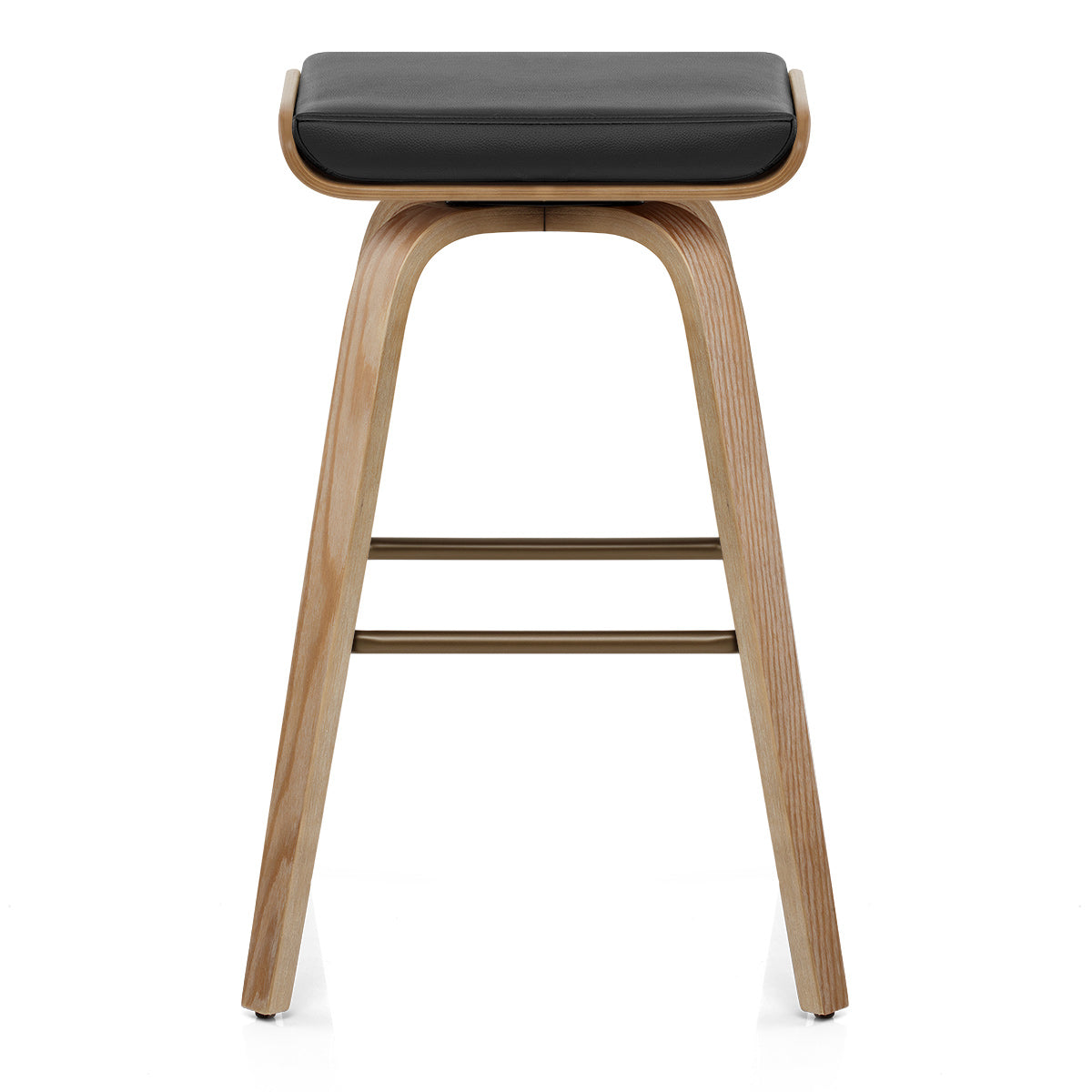 Remy Oak Stool Black Real Leather