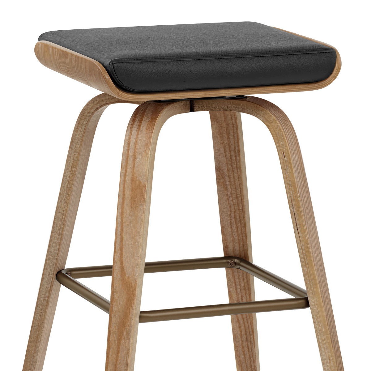 Remy Oak Stool Black Real Leather