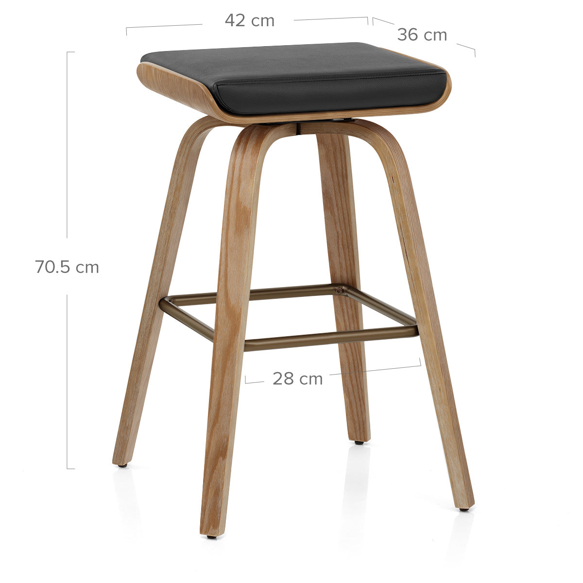 Remy Oak Stool Black Real Leather