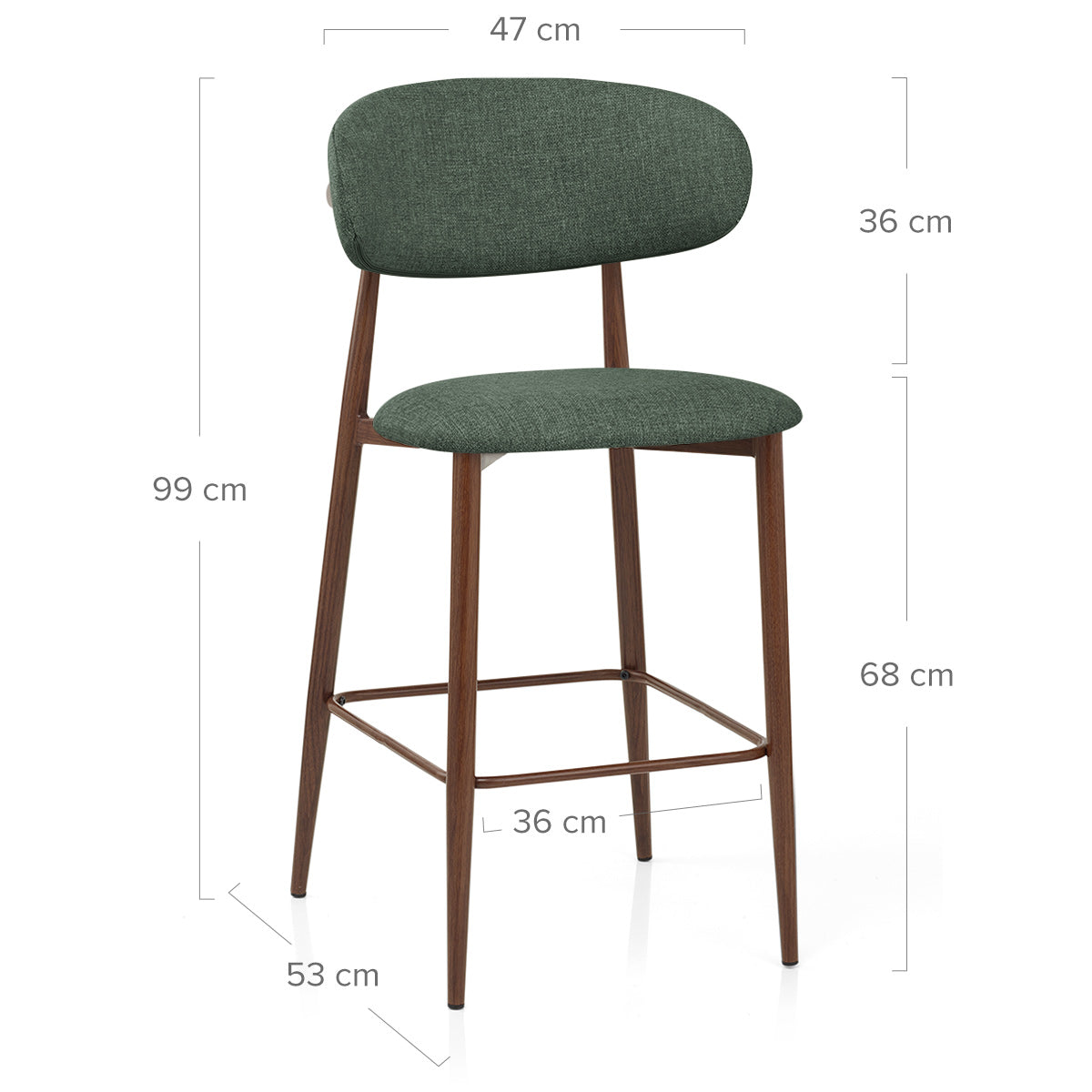 Harrow Walnut Bar Stool Green Fabric