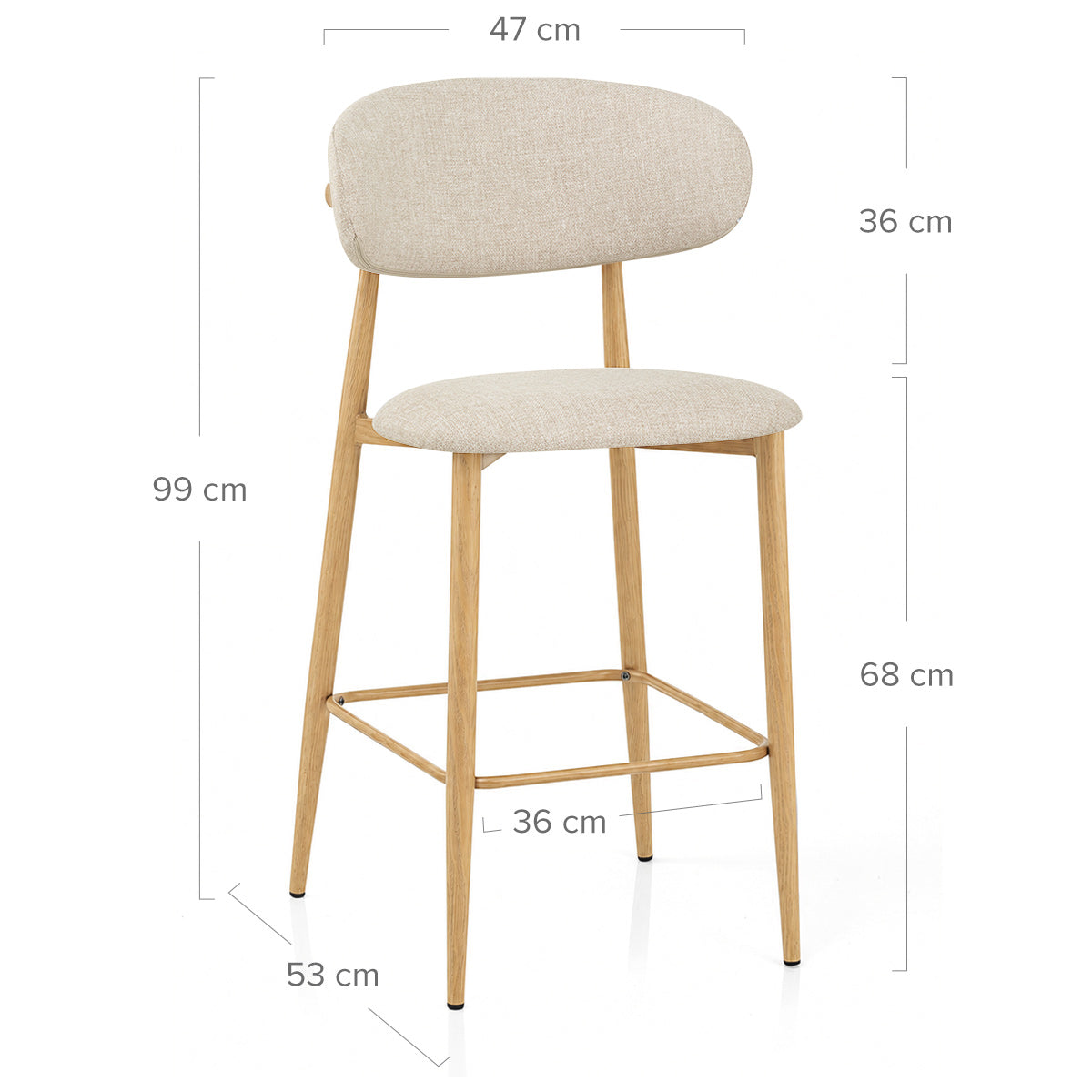 Harrow Oak Bar Stool Beige Fabric