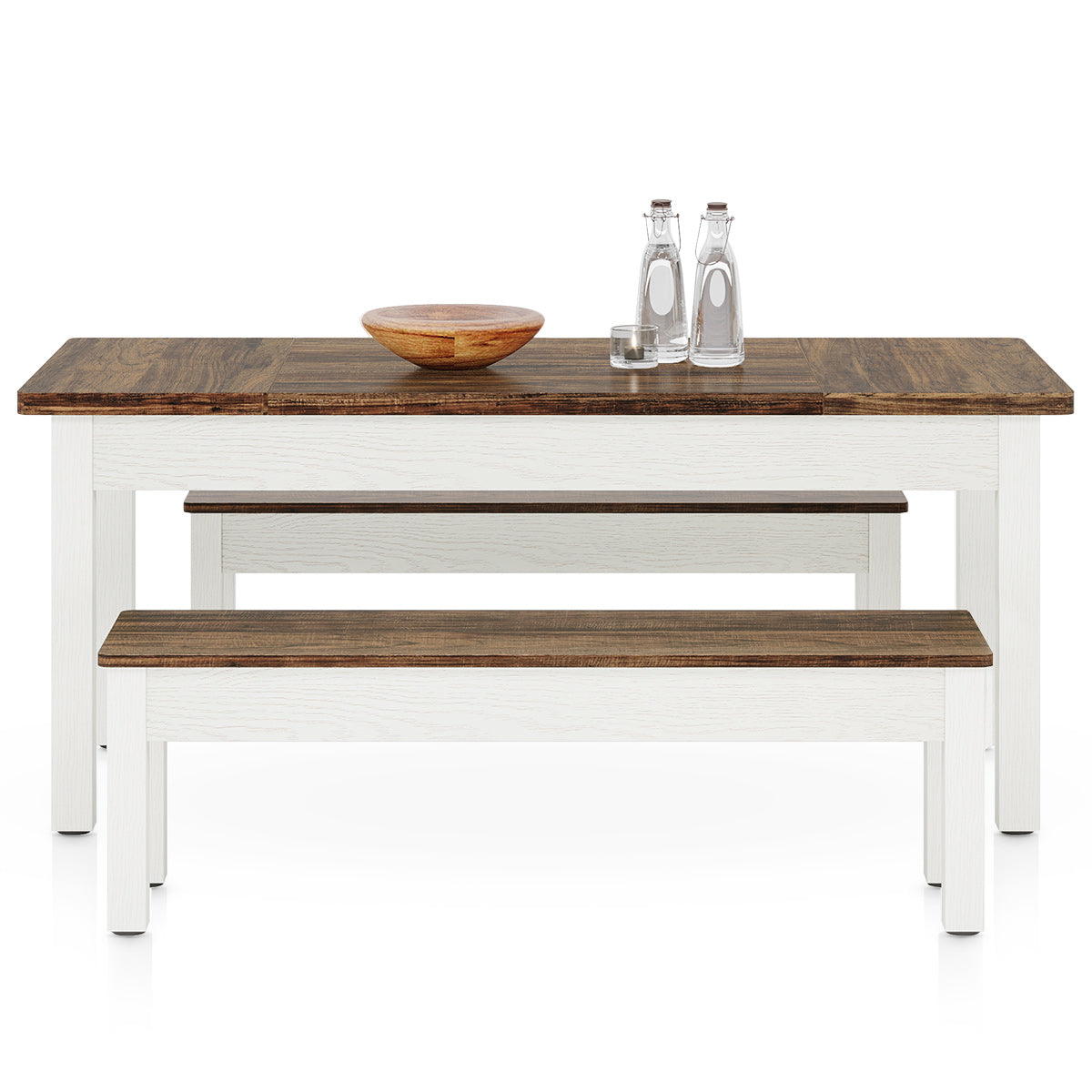 Windermere Dining Bench Set White & Walnut