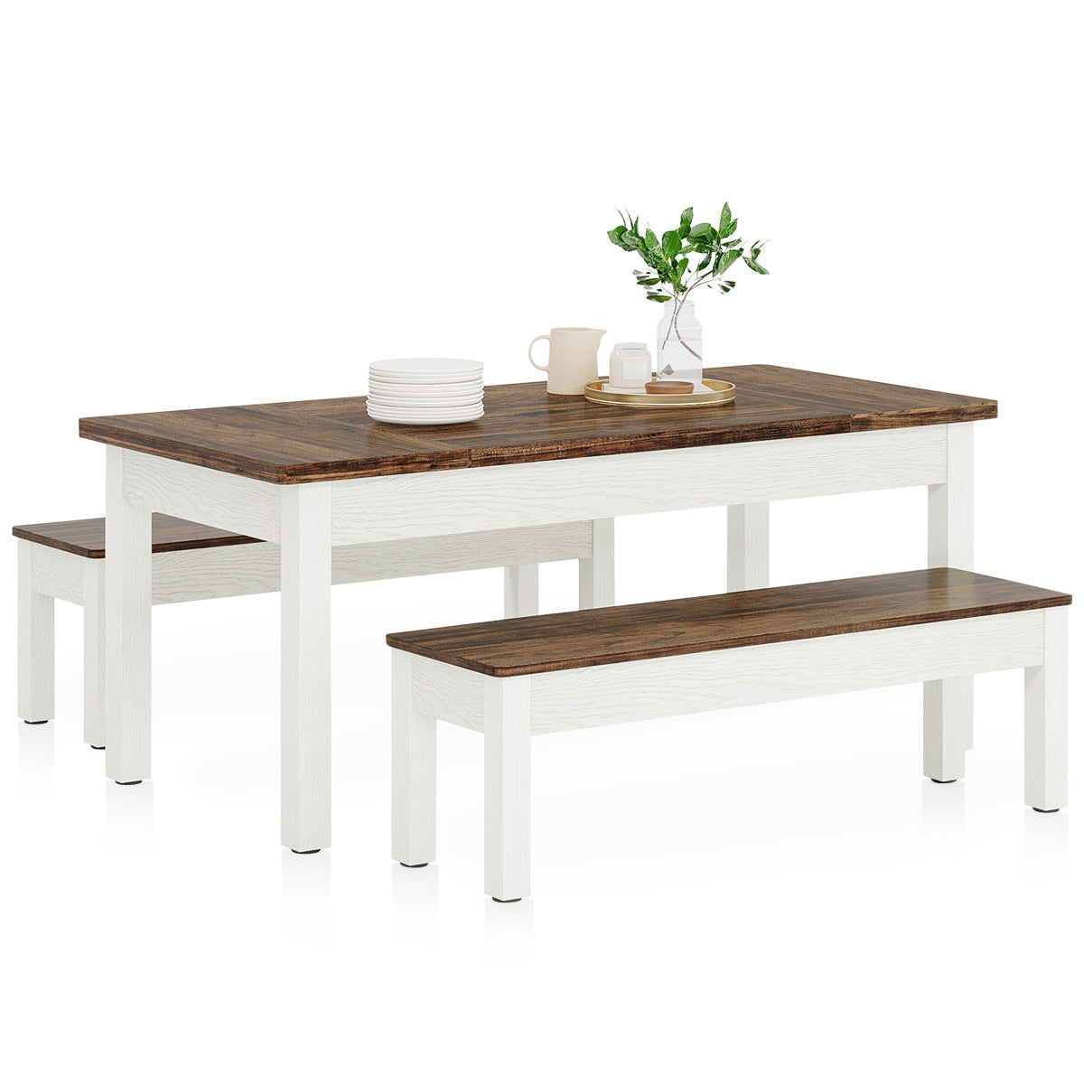 Windermere Dining Bench Set White & Walnut