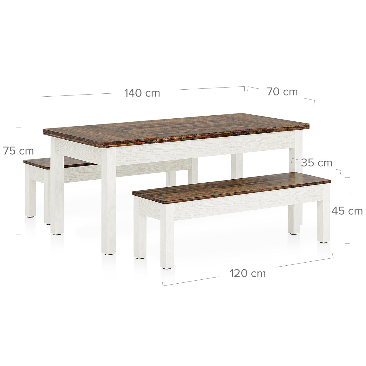 Windermere Dining Bench Set White & Walnut