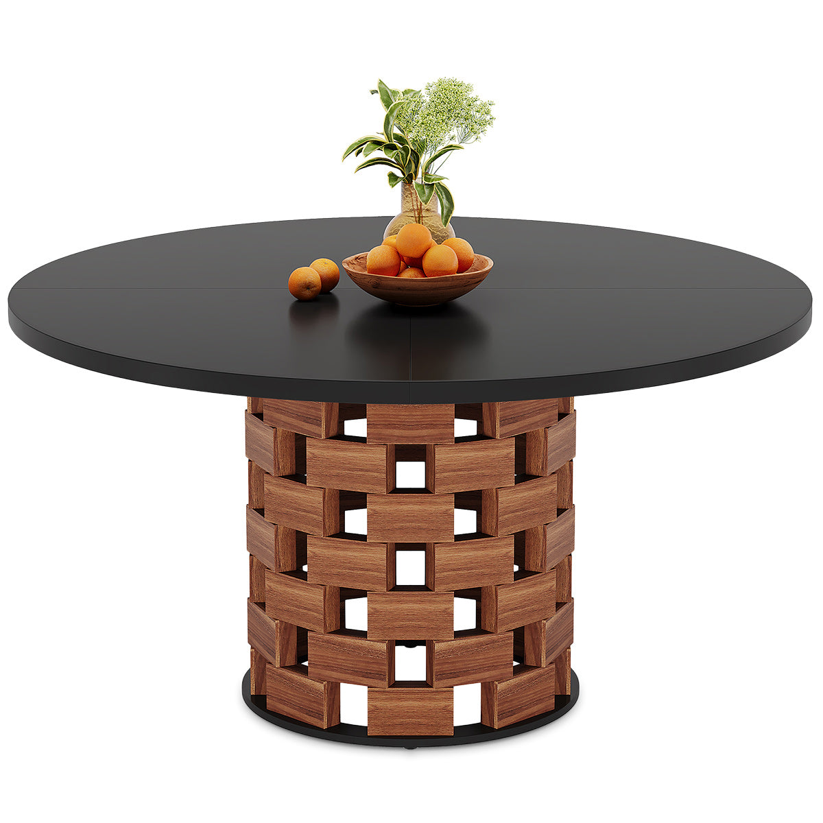 Clyde 120cm Round Dining Table Walnut & Black