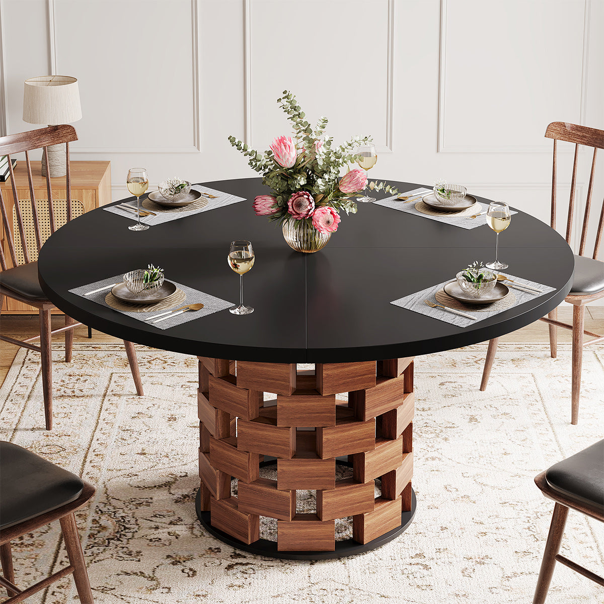 Clyde 120cm Round Dining Table Walnut & Black