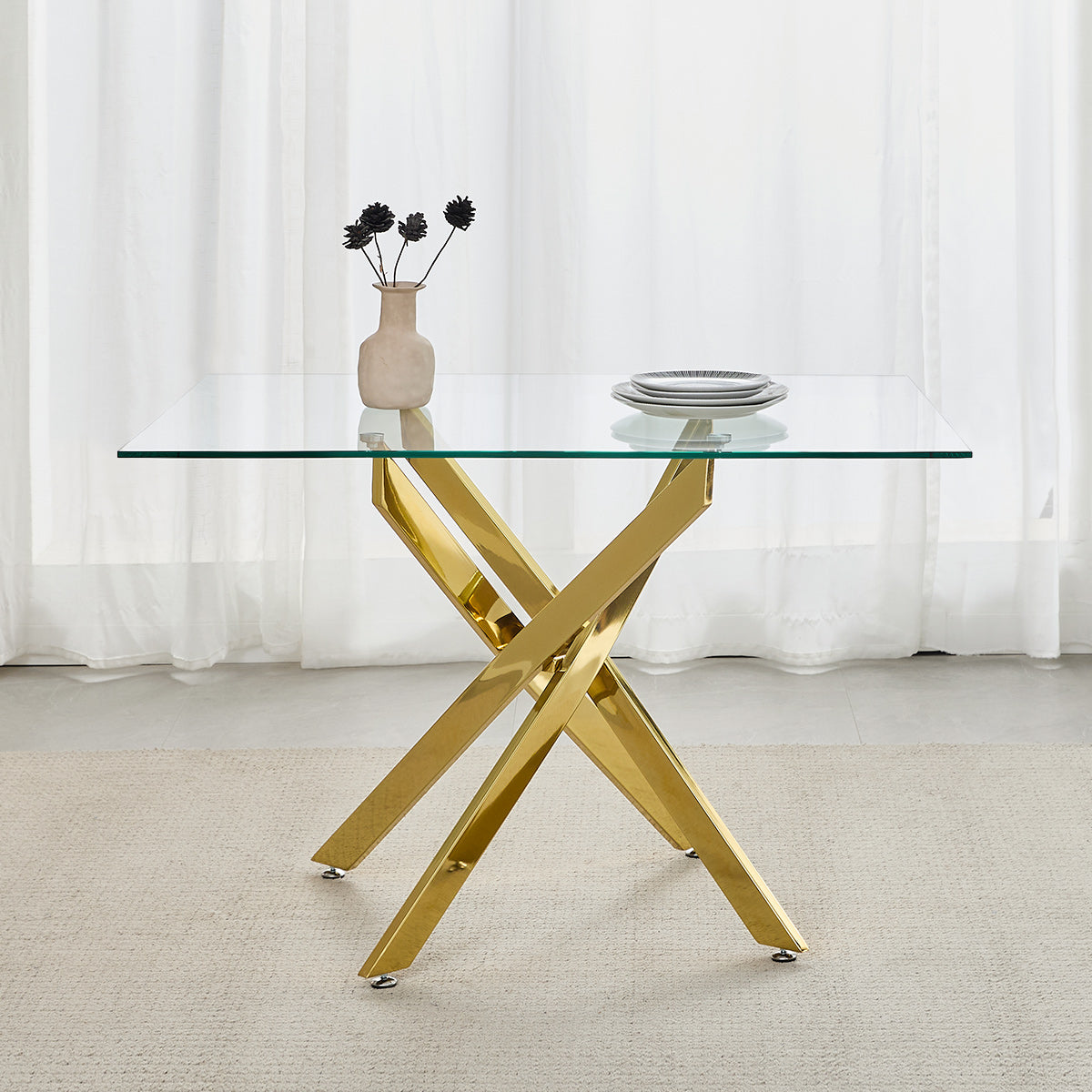Coda 100cm Gold Dining Table Glass