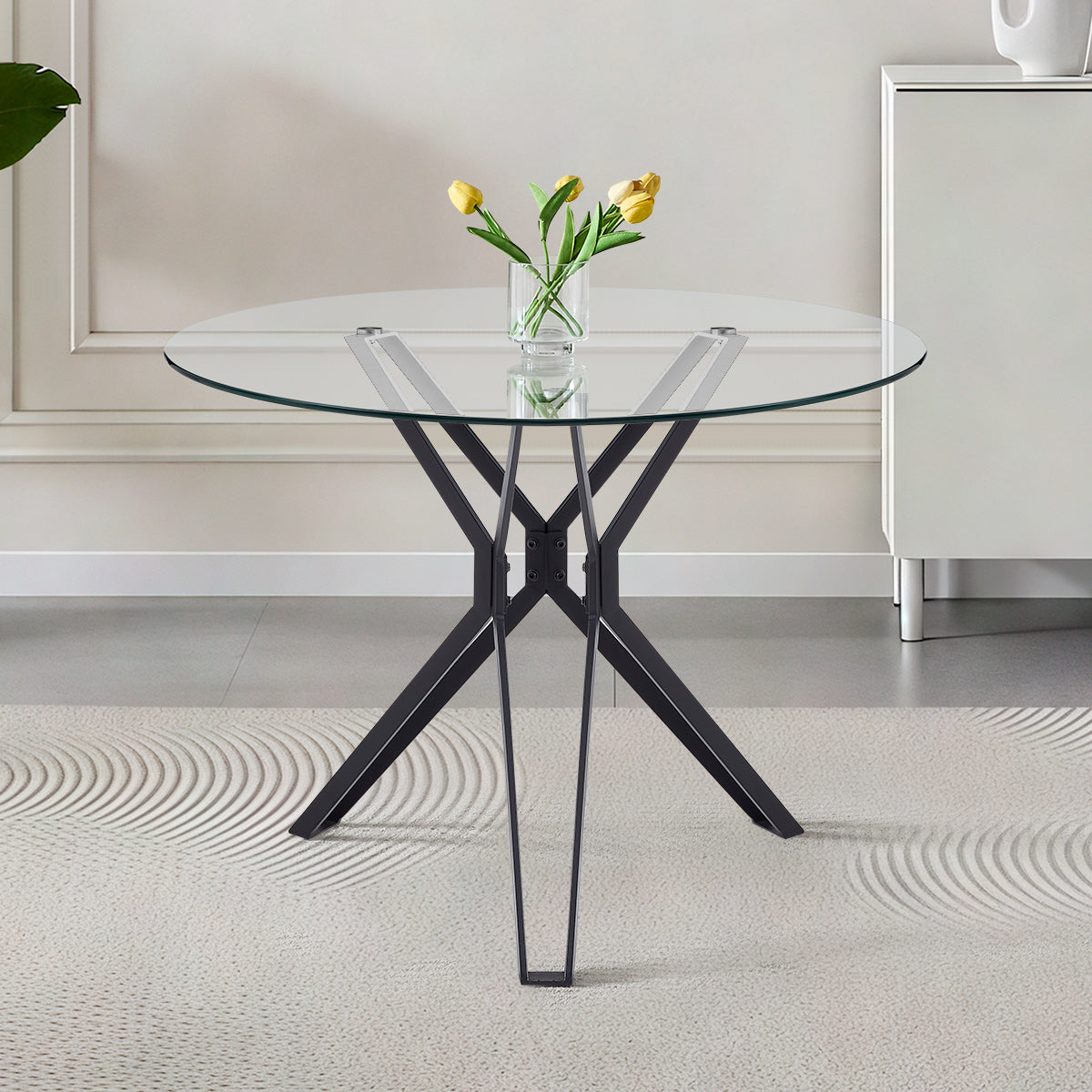 Hero 100cm Black Dining Table Round Glass