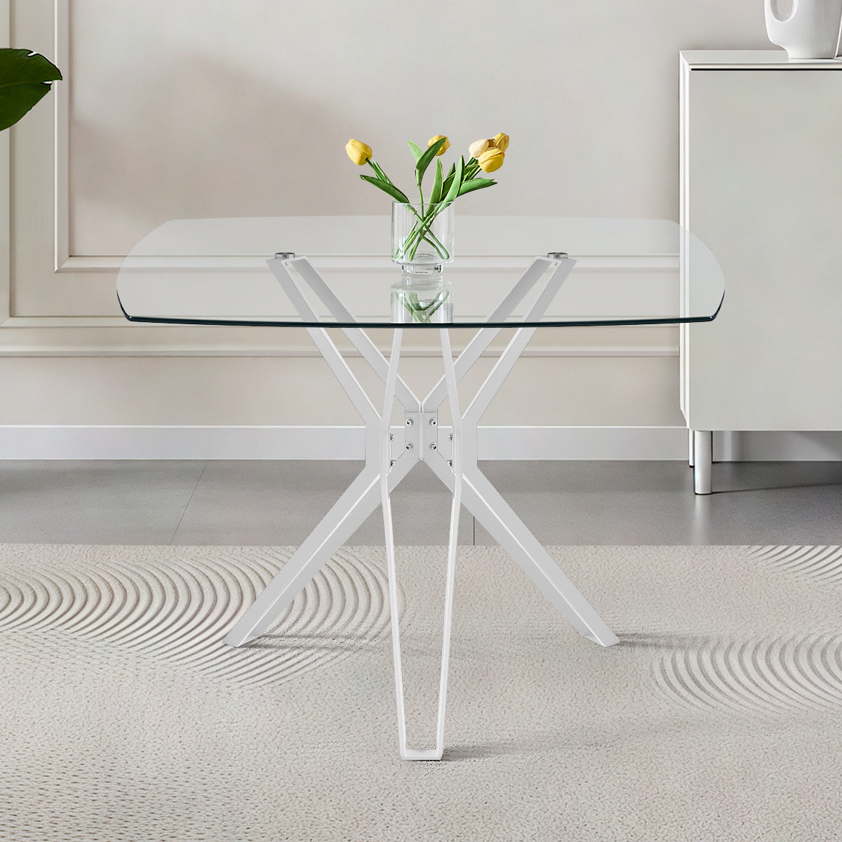 Deco 100cm White Dining Table Square Glass