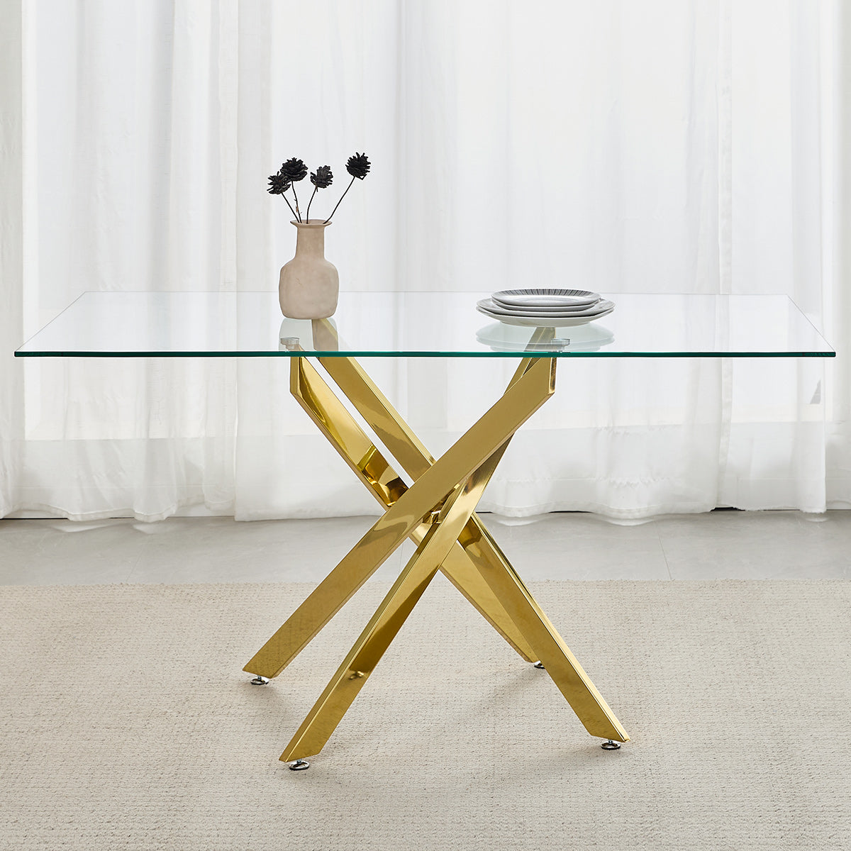Coda 140cm Gold Dining Table Glass