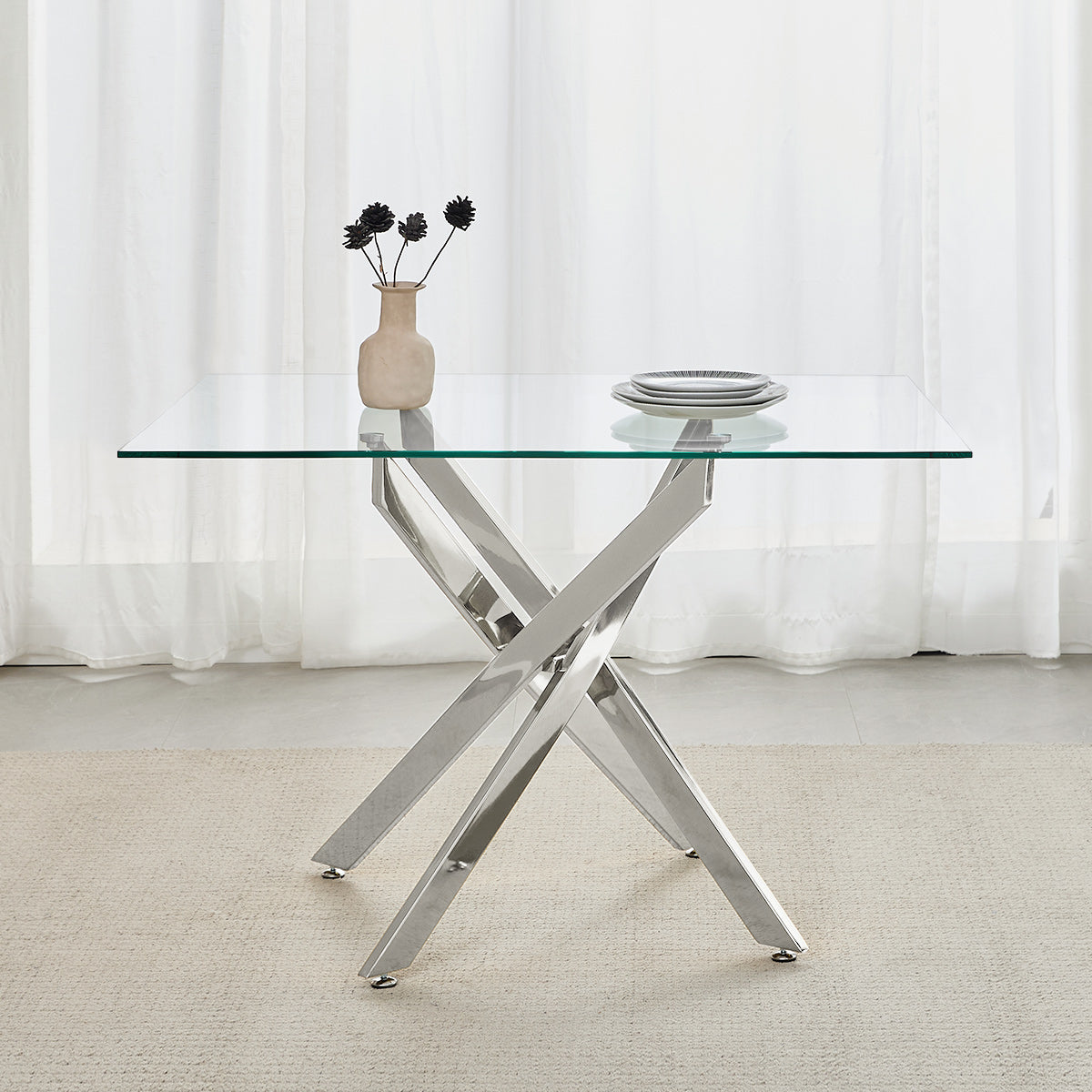 Jura 100cm Chrome Dining Table Glass