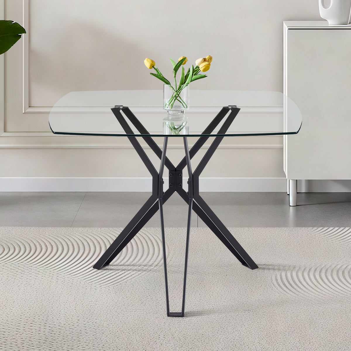 Hero 100cm Black Dining Table Square Glass