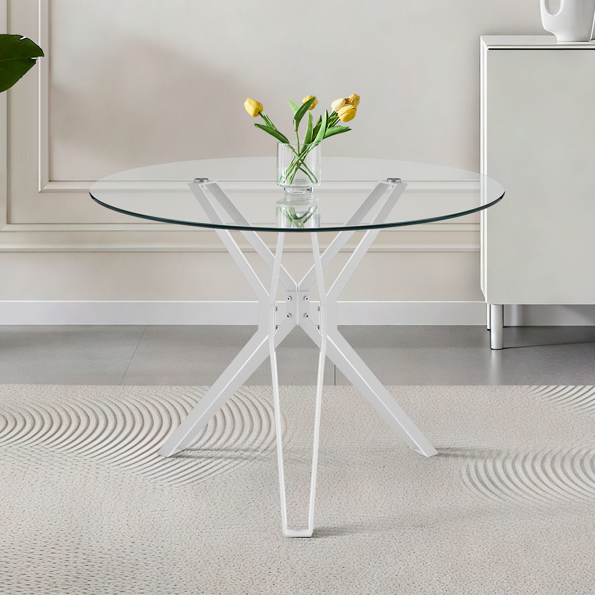 Deco 100cm White Dining Table Round Glass