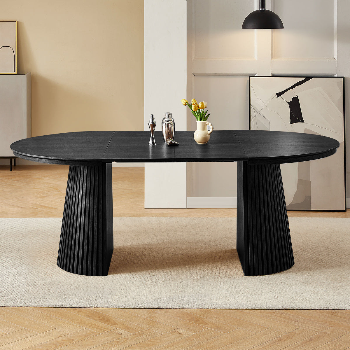 Loma 120-200cm Extending Oval Dining Table Black Wood
