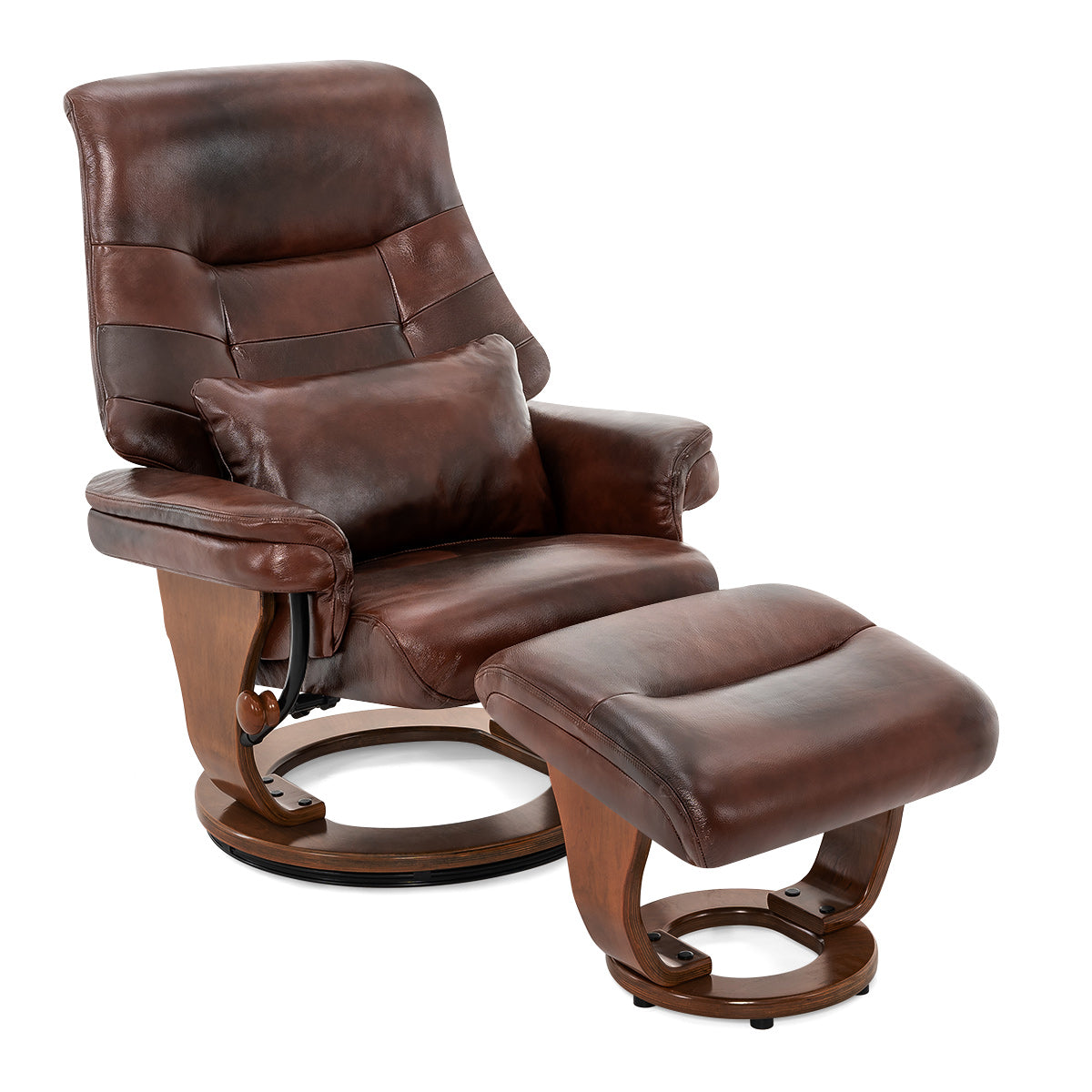 Tuscany Relaxer Chair & Stool Walnut Brown Leather