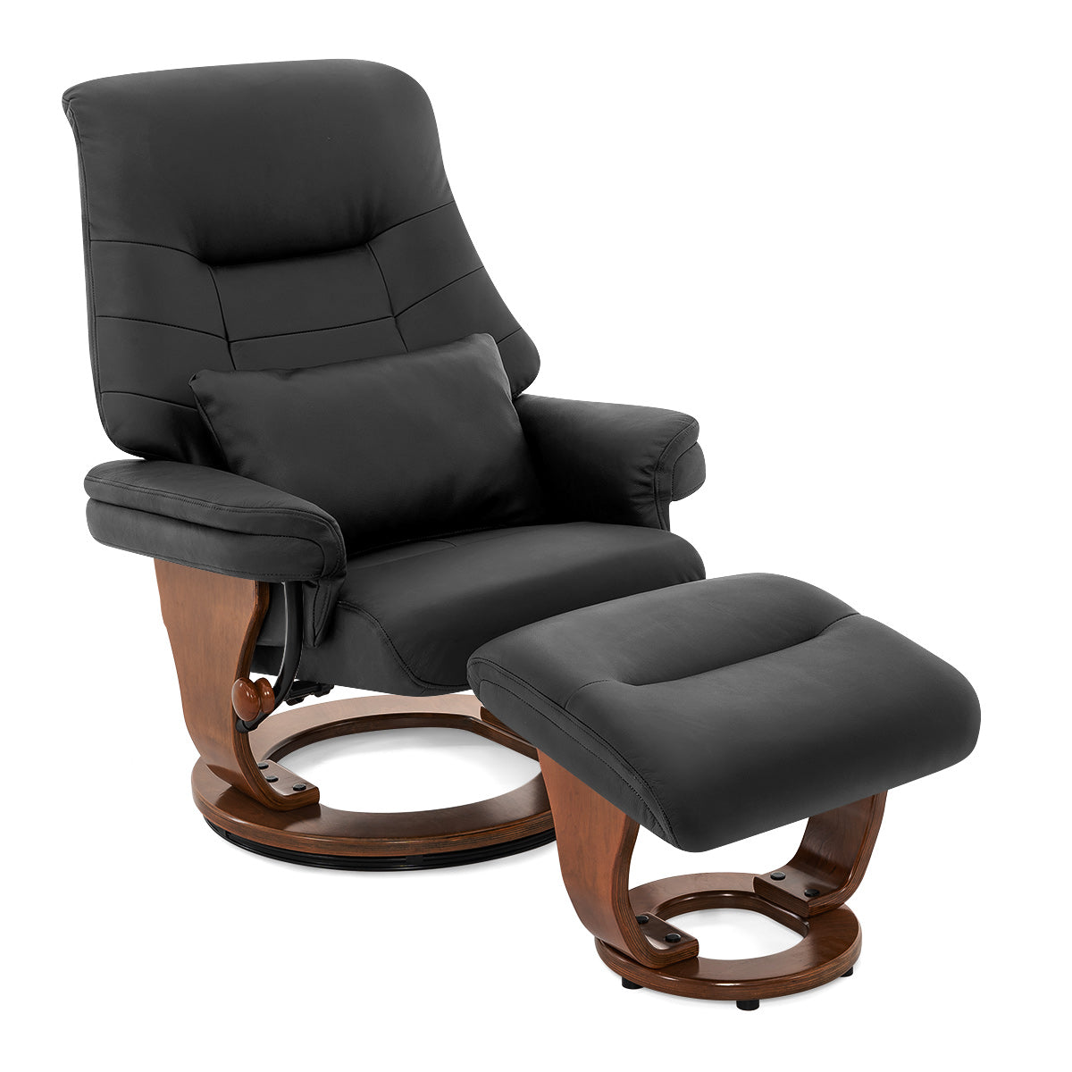 Tuscany Relaxer Chair & Stool Walnut Black Leather