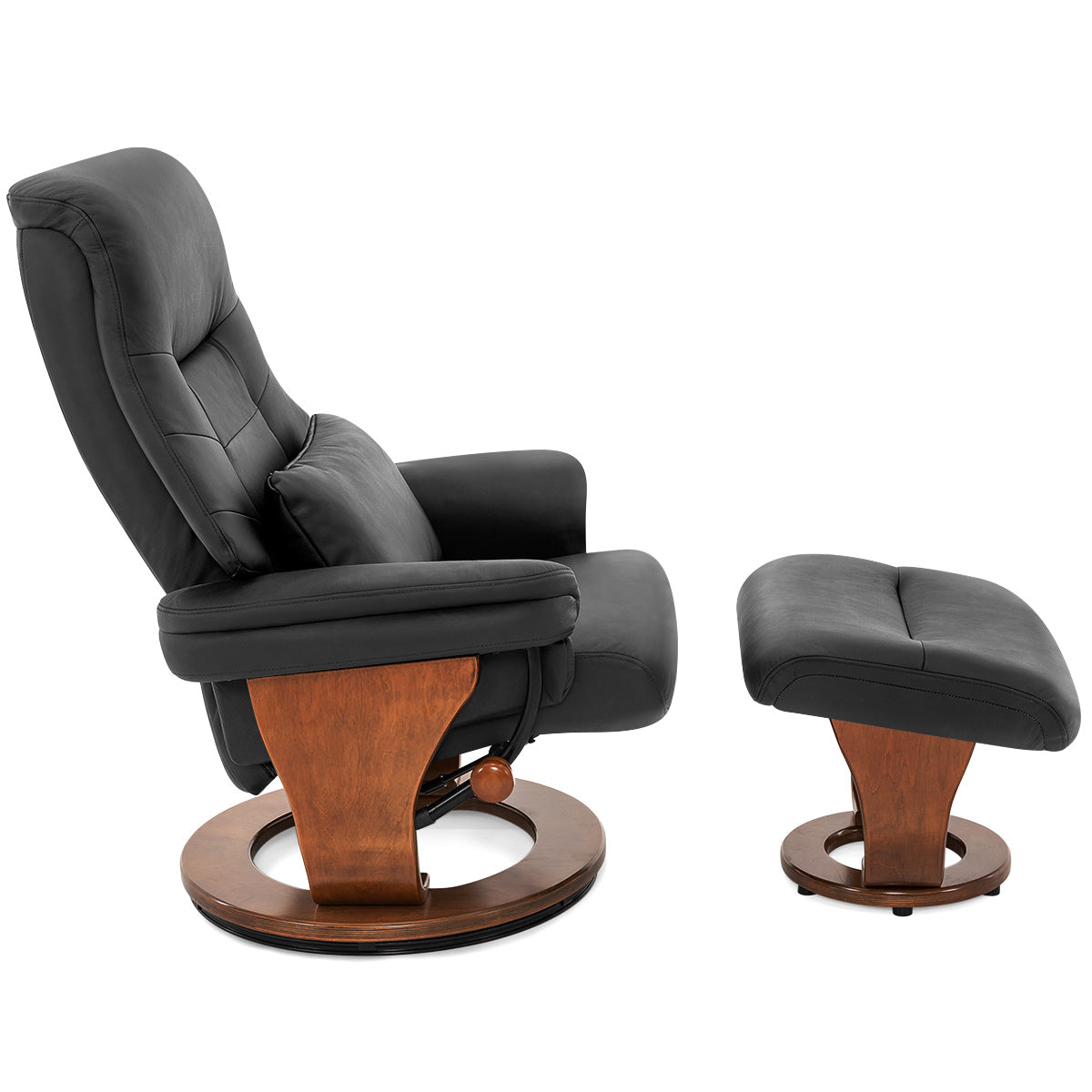 Tuscany Relaxer Chair & Stool Walnut Black Leather